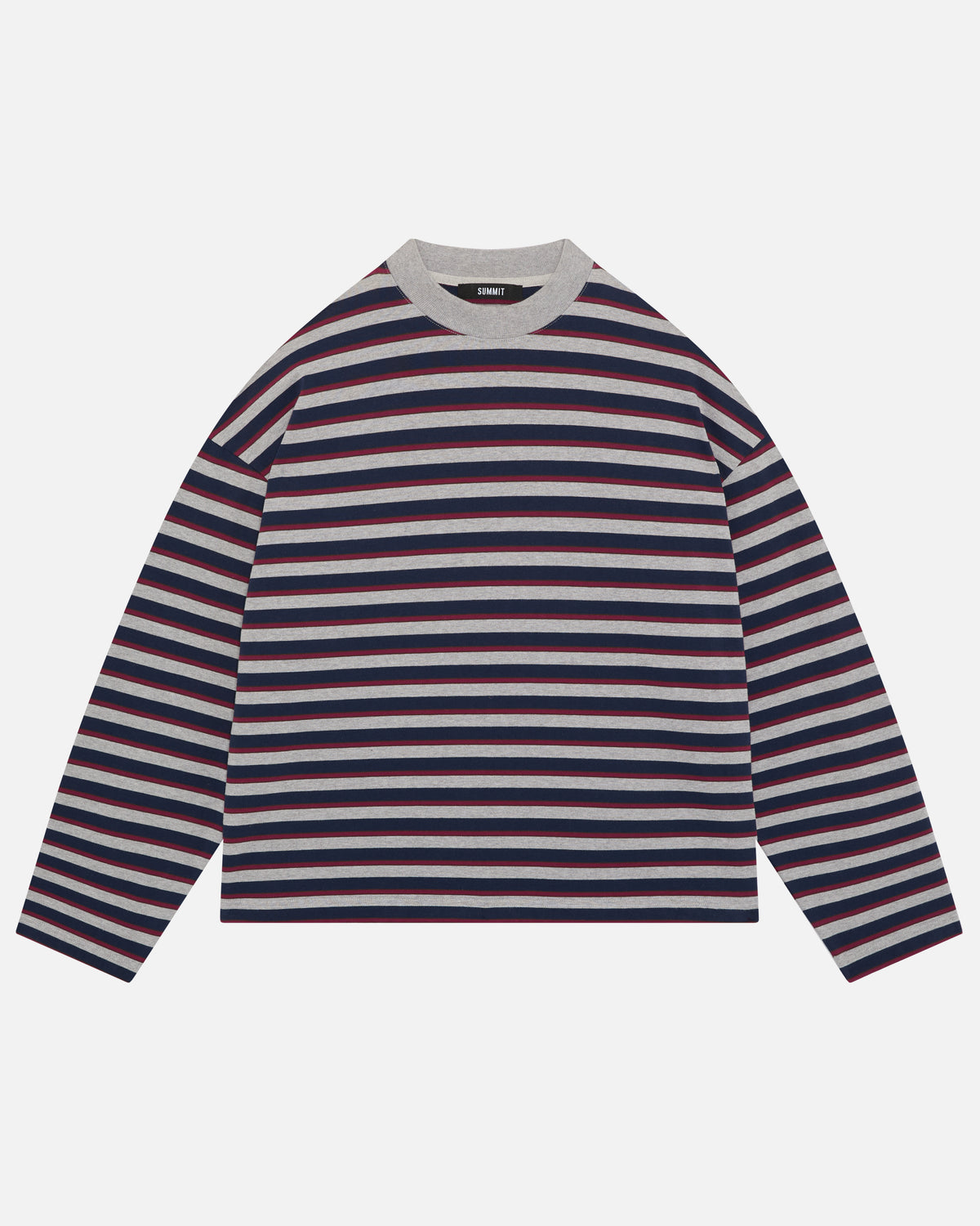 Heavyweight Long Sleeve T-Shirt in Navy/Grey Stripe, view 6