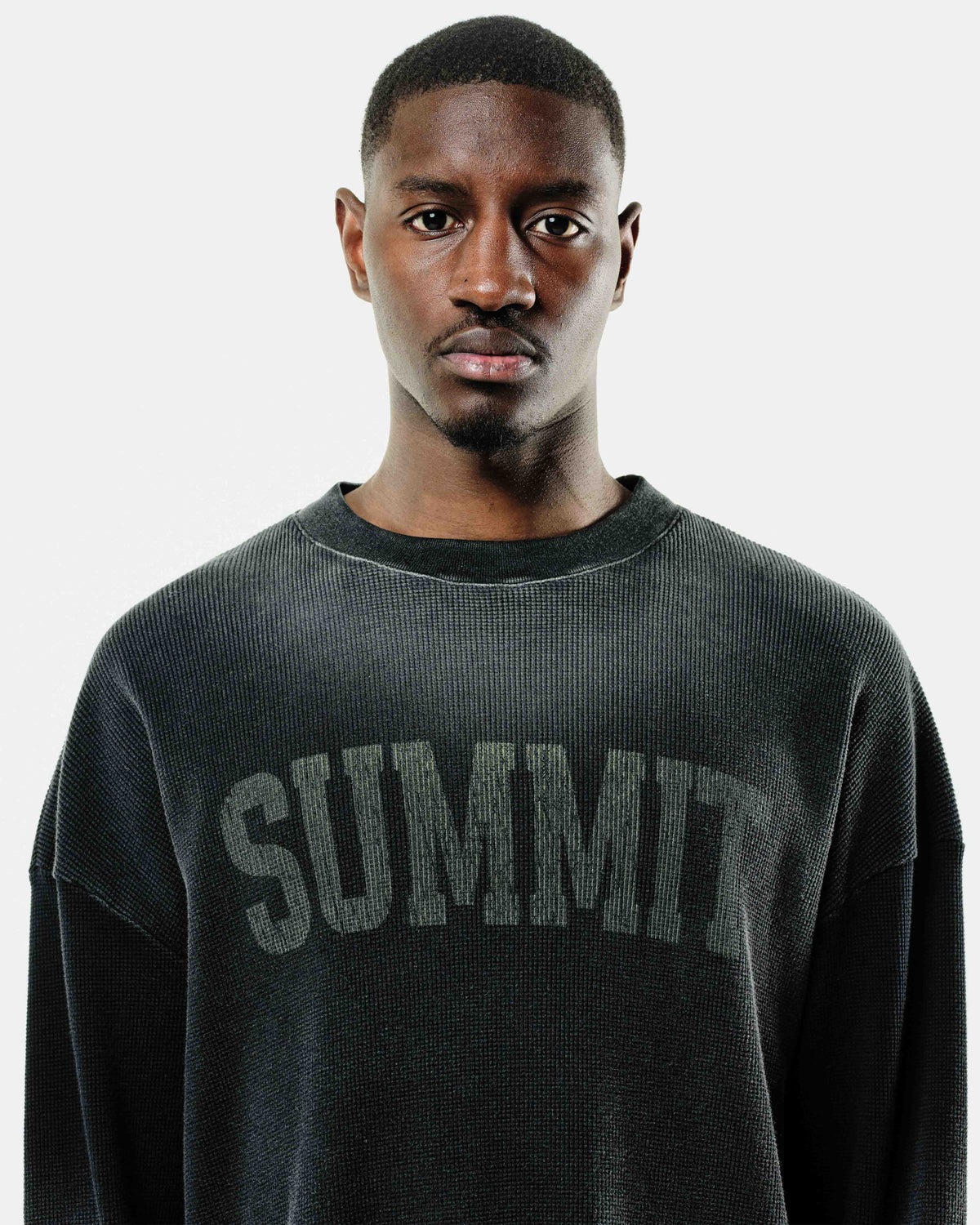 ARC PRINT WAFFLE LONG SLEEVE T-SHIRT - SUN FADE BLACK from Summit Clothing UK
