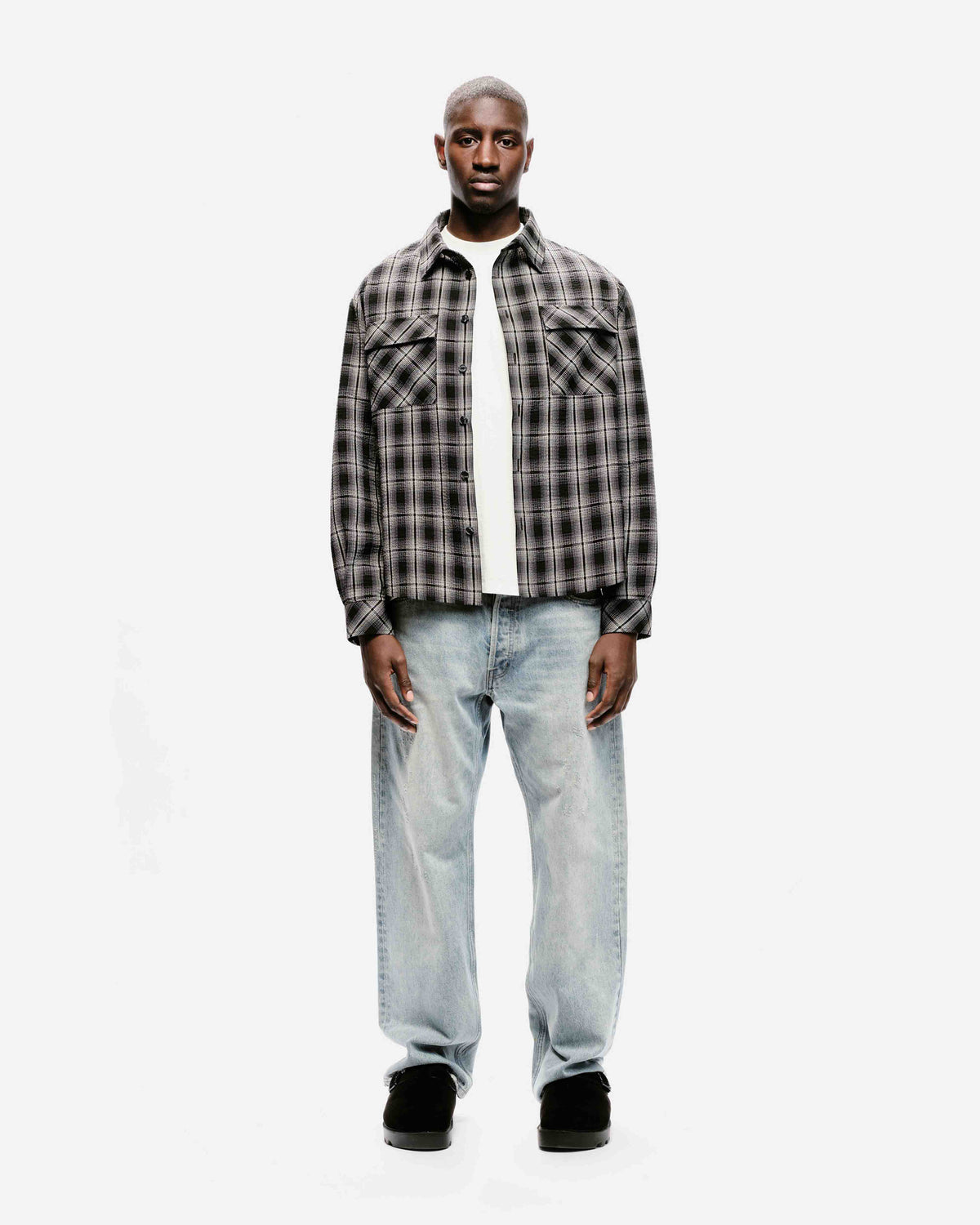 CHECK SHIRT - CRINKLE BLACK from Summit Clothing UK
