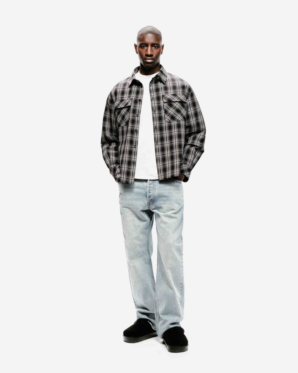 CHECK SHIRT - CRINKLE BLACK from Summit Clothing UK