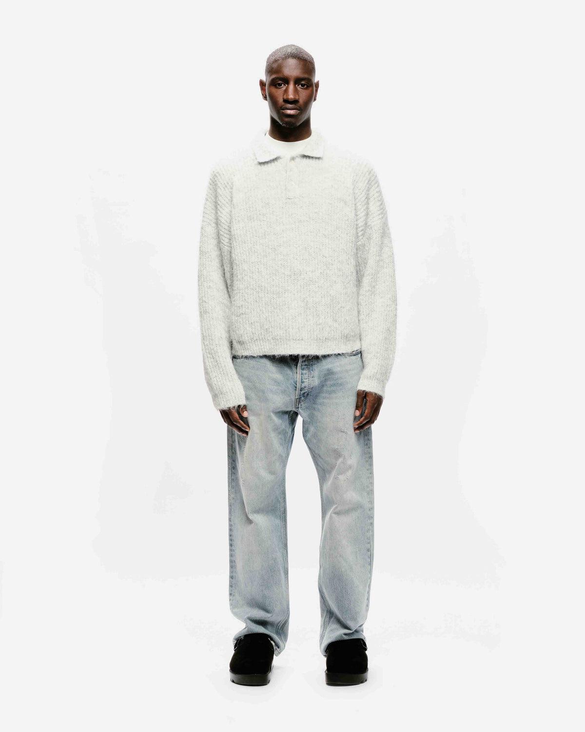 CHUNKY KNIT POLO - MARL GREY from Summit Clothing UK
