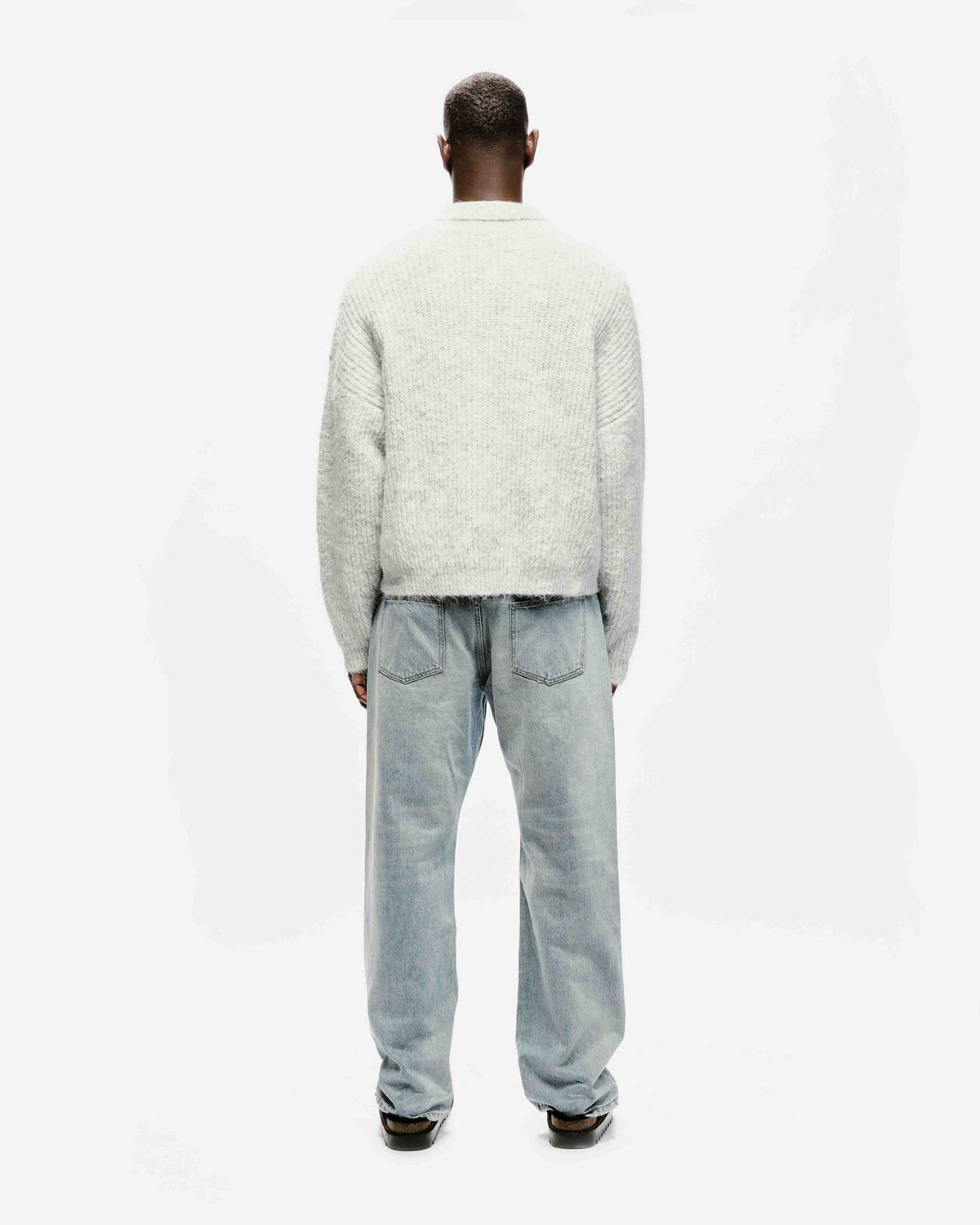 CHUNKY KNIT POLO - MARL GREY from Summit Clothing UK