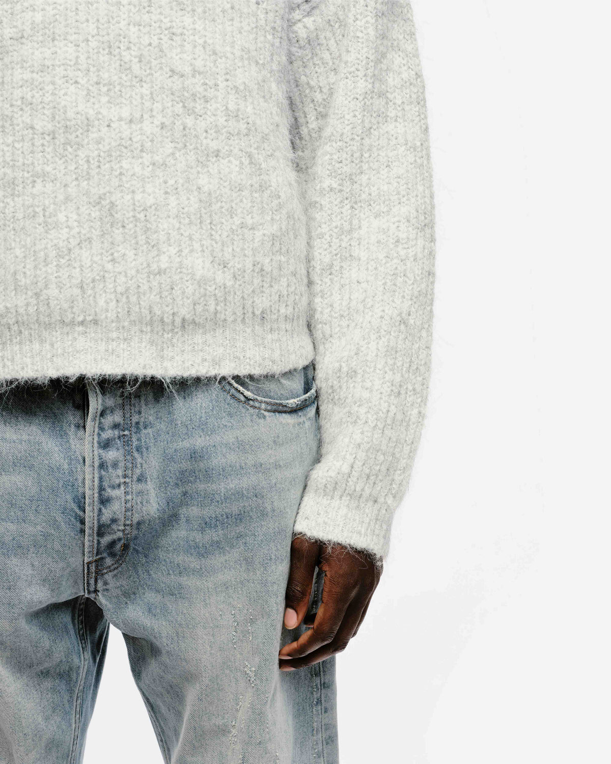 CHUNKY KNIT POLO - MARL GREY from Summit Clothing UK