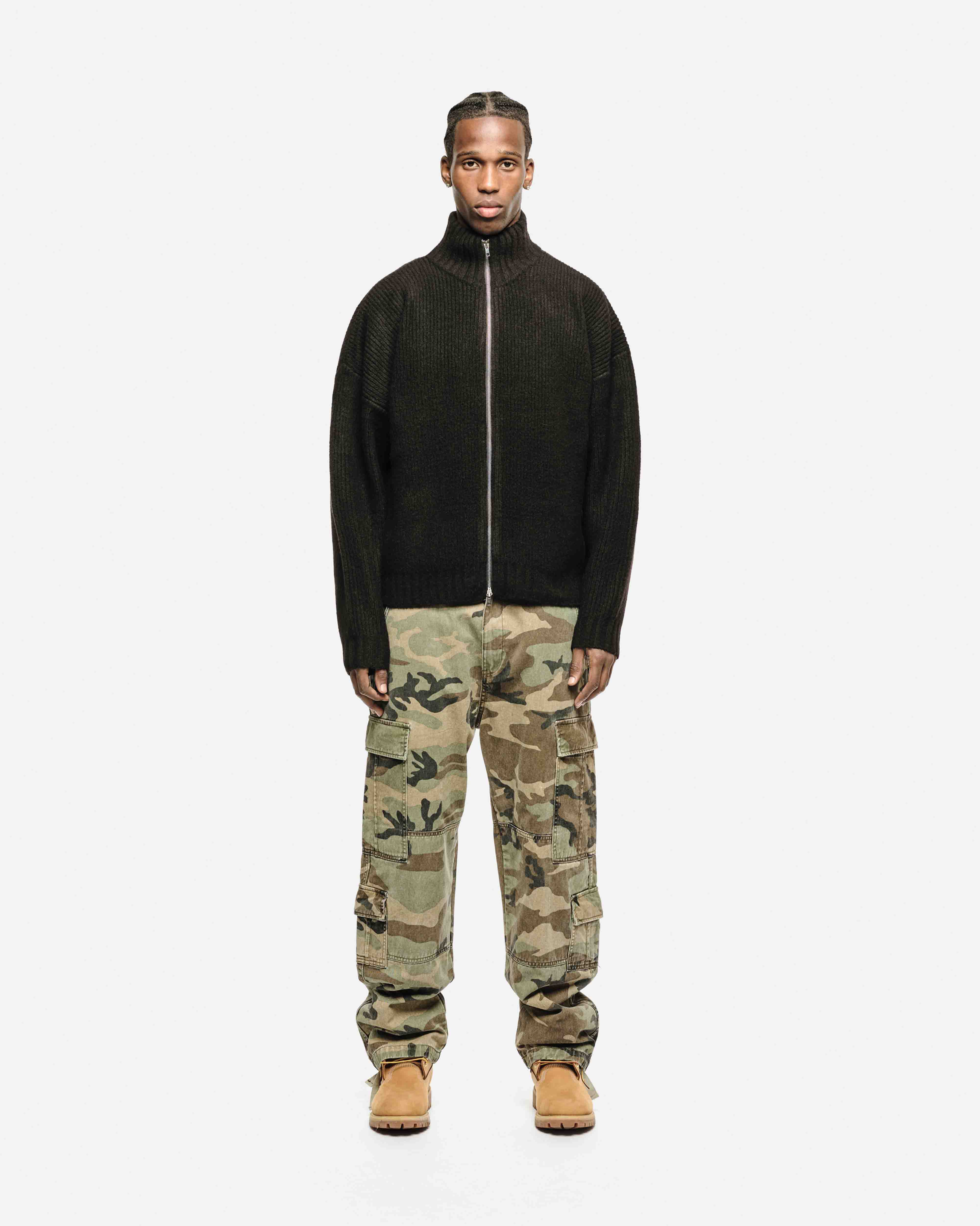 CHUNKY KNIT TRACK TOP - BLACK from Summit Clothing UK