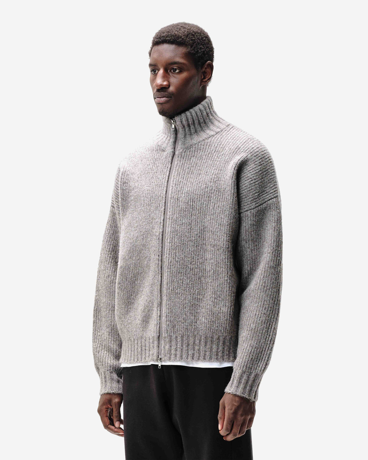 CHUNKY KNIT TRACK TOP - CHARCOAL from Summit Clothing UK