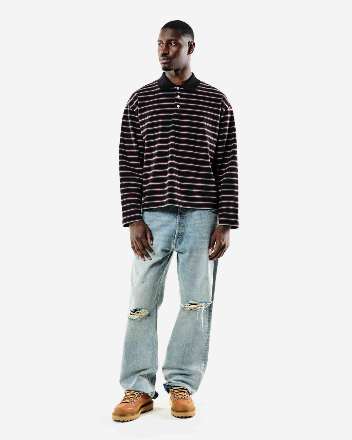 HEAVYWEIGHT LONG SLEEVE POLO - BLACK STRIPE from Summit Clothing UK