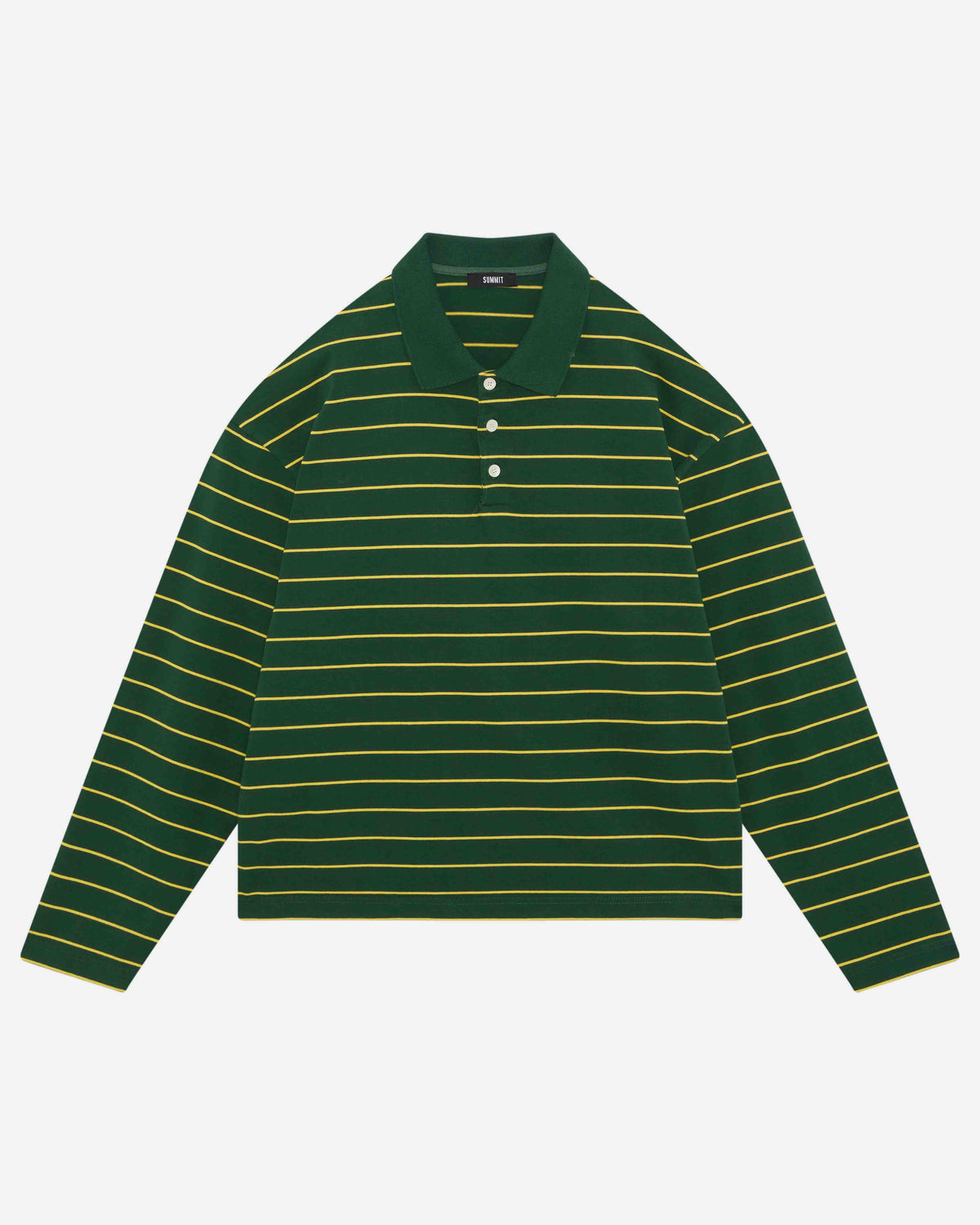 HEAVYWEIGHT LONG SLEEVE POLO - BOTTLE/YELLOW STRIPE from Summit Clothing UK