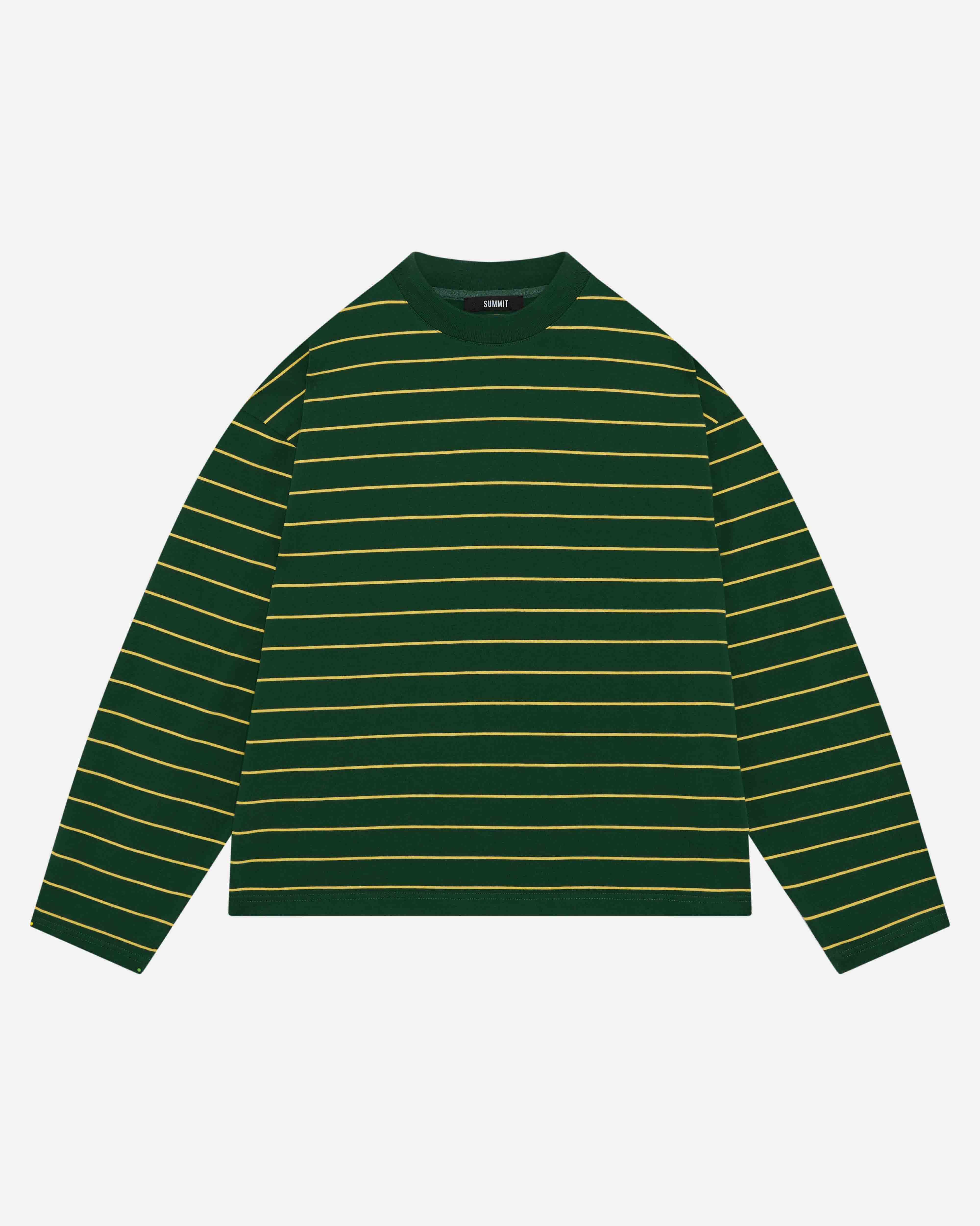 HEAVYWEIGHT LONG SLEEVE T-SHIRT - BOTTLE/YELLOW STRIPE from Summit Clothing UK