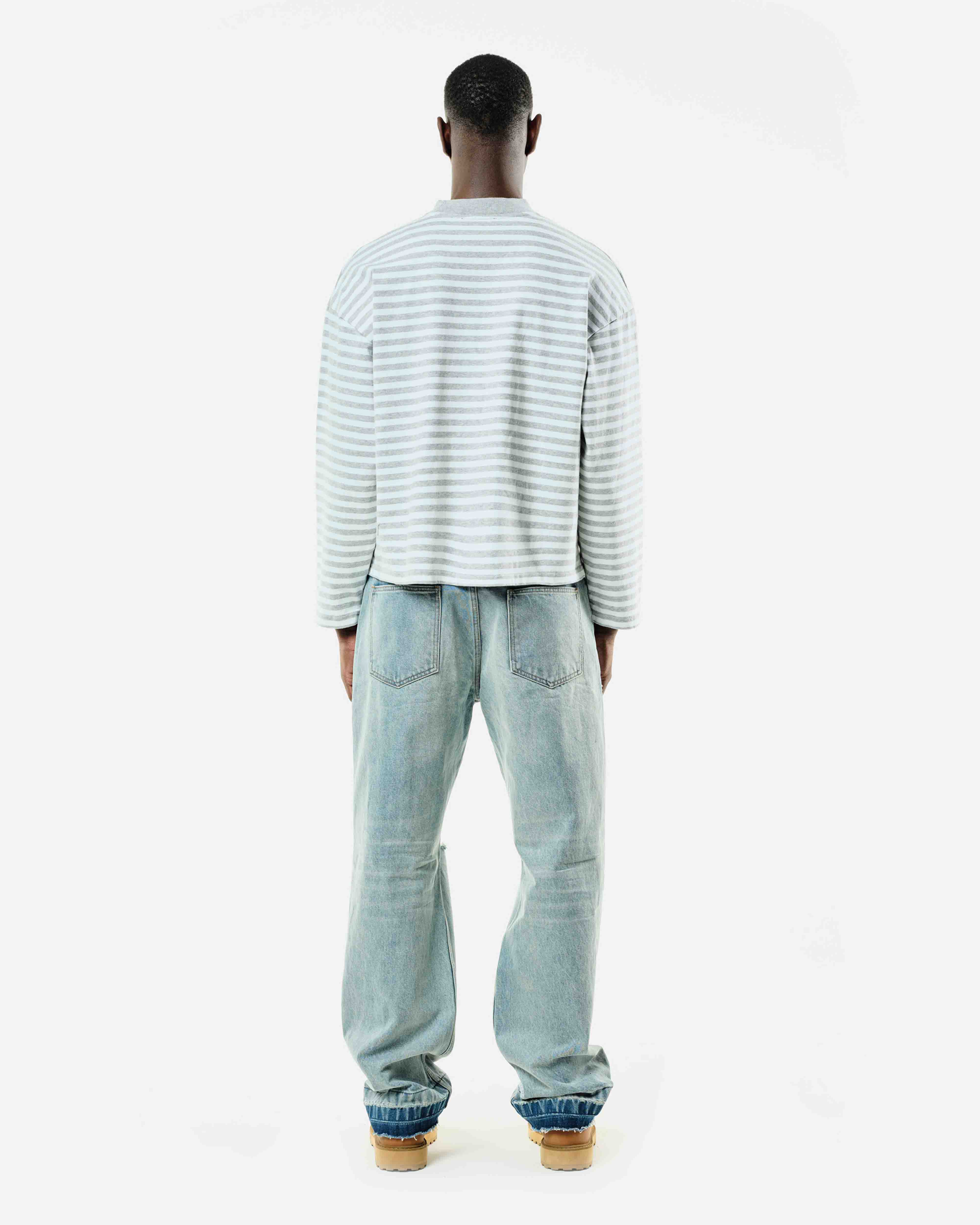 HEAVYWEIGHT LONG SLEEVE T-SHIRT - MARL GREY STRIPE from Summit Clothing UK