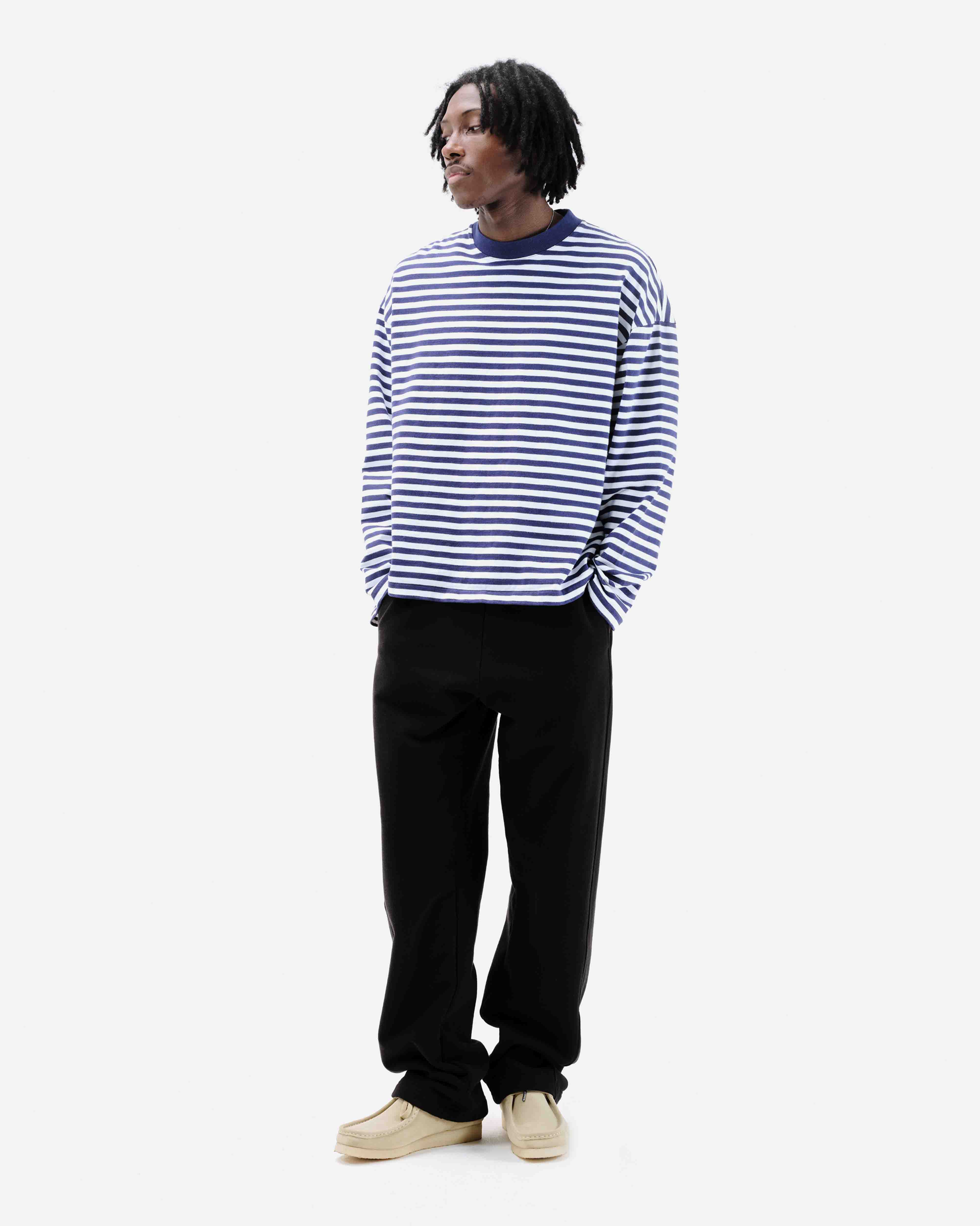 HEAVYWEIGHT LONG SLEEVE T-SHIRT - NAVY STRIPE from Summit Clothing UK