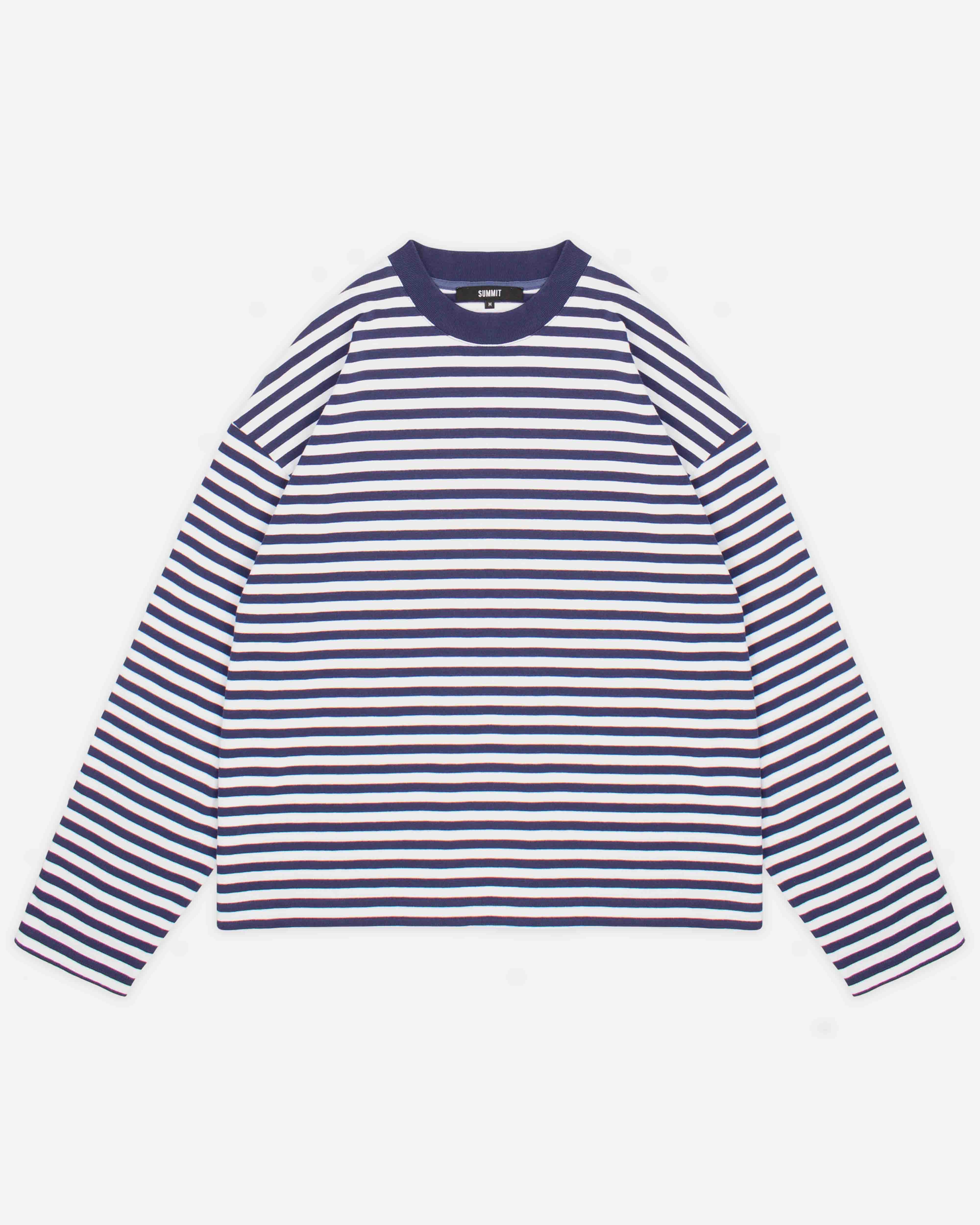 HEAVYWEIGHT LONG SLEEVE T-SHIRT - NAVY STRIPE from Summit Clothing UK