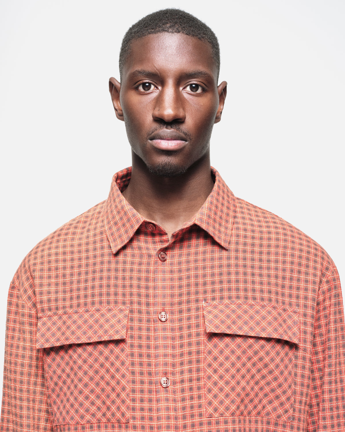 LINEN CHECK SHIRT - WASHED ORANGE