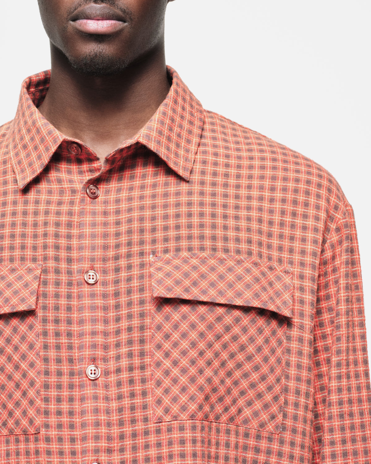 LINEN CHECK SHIRT - WASHED ORANGE