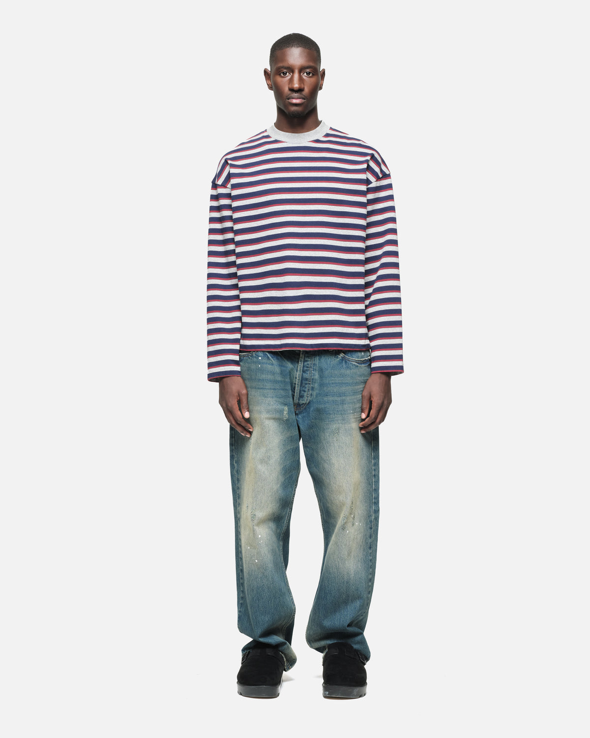 Heavyweight Long Sleeve T-Shirt in Navy/Grey Stripe by Summit UK