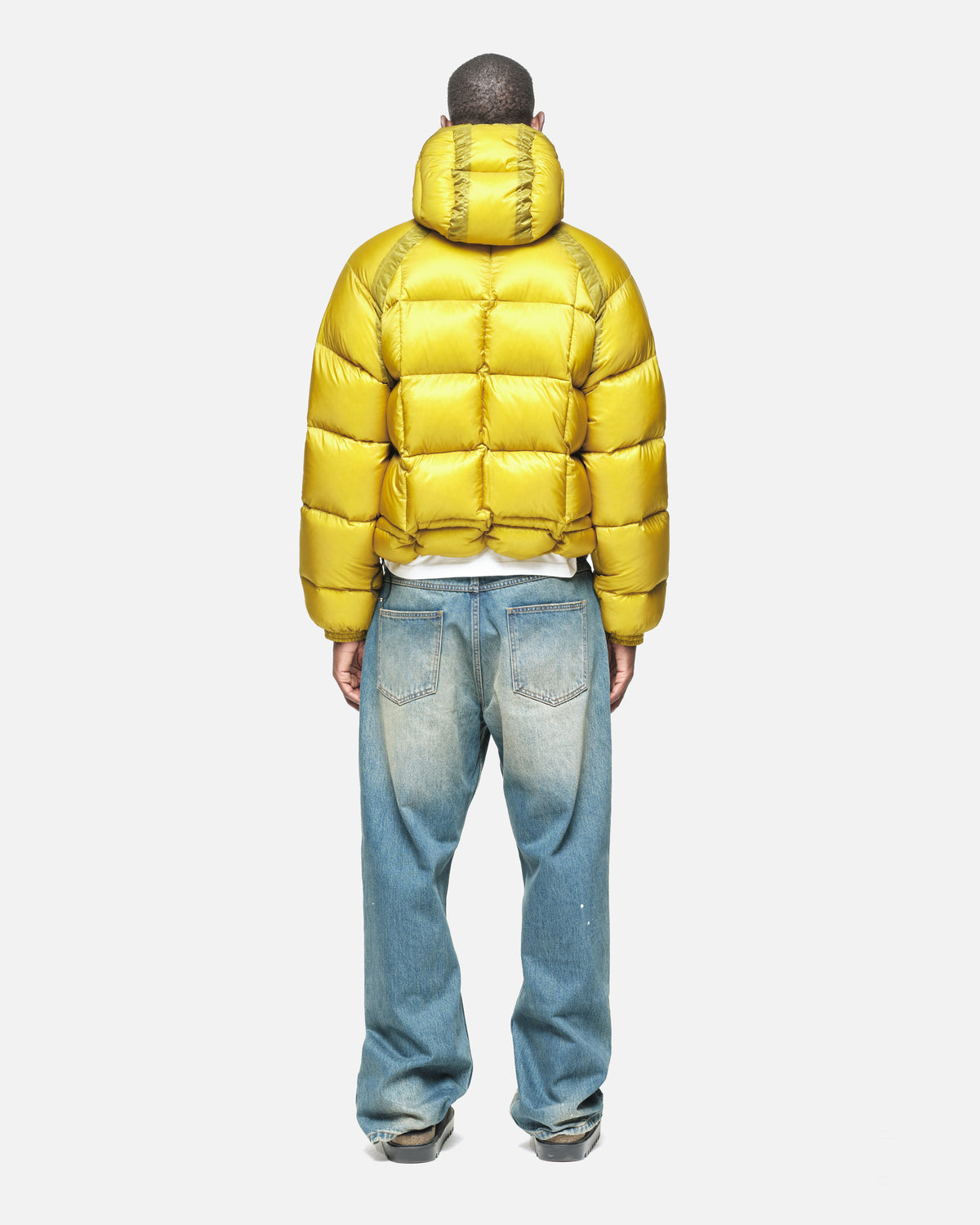 Translucent Raglan Puffer in Acid Yellow, view 3
