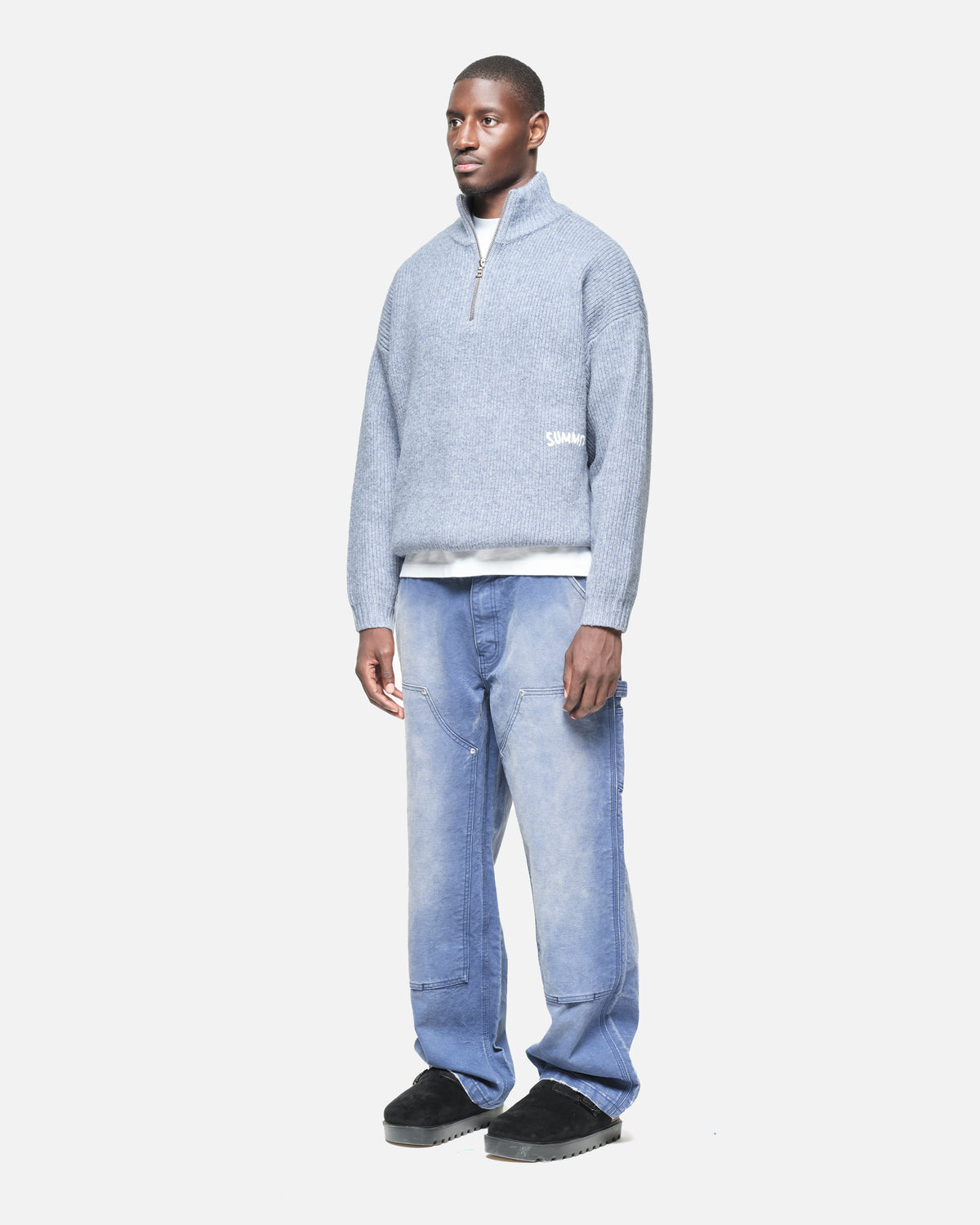CHUNKY KNIT QUARTER ZIP - BLUE