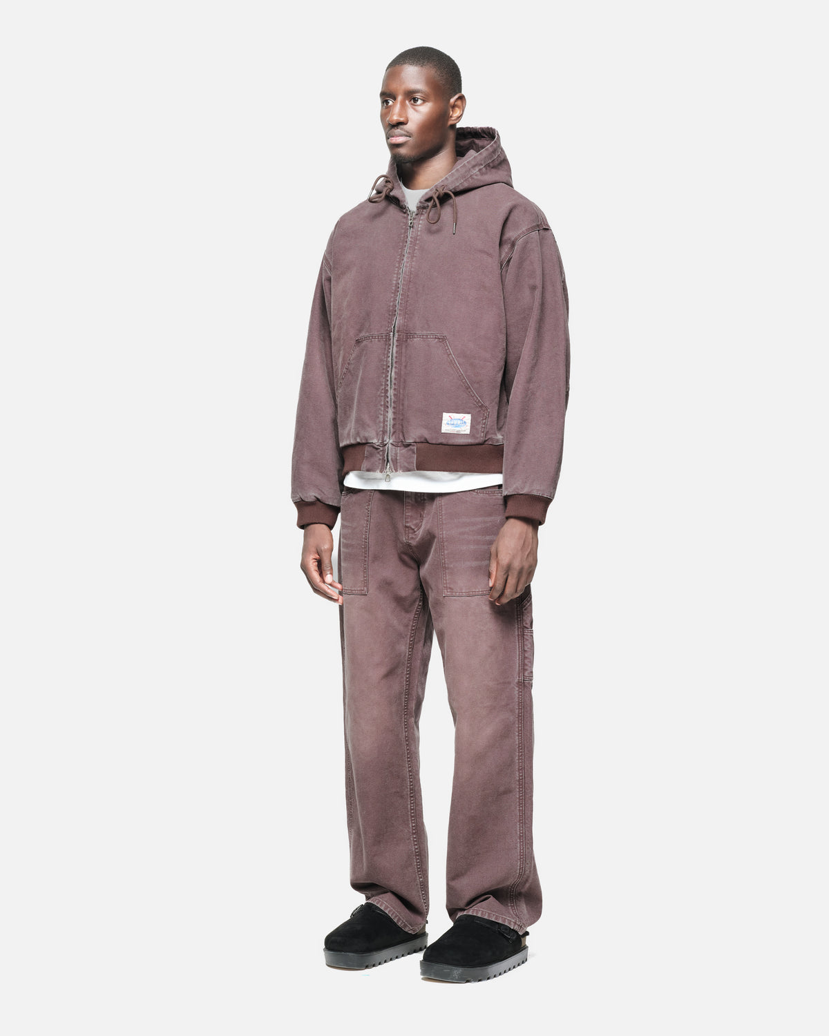 Hooded Workers Jacket in Washed Brown, view 2