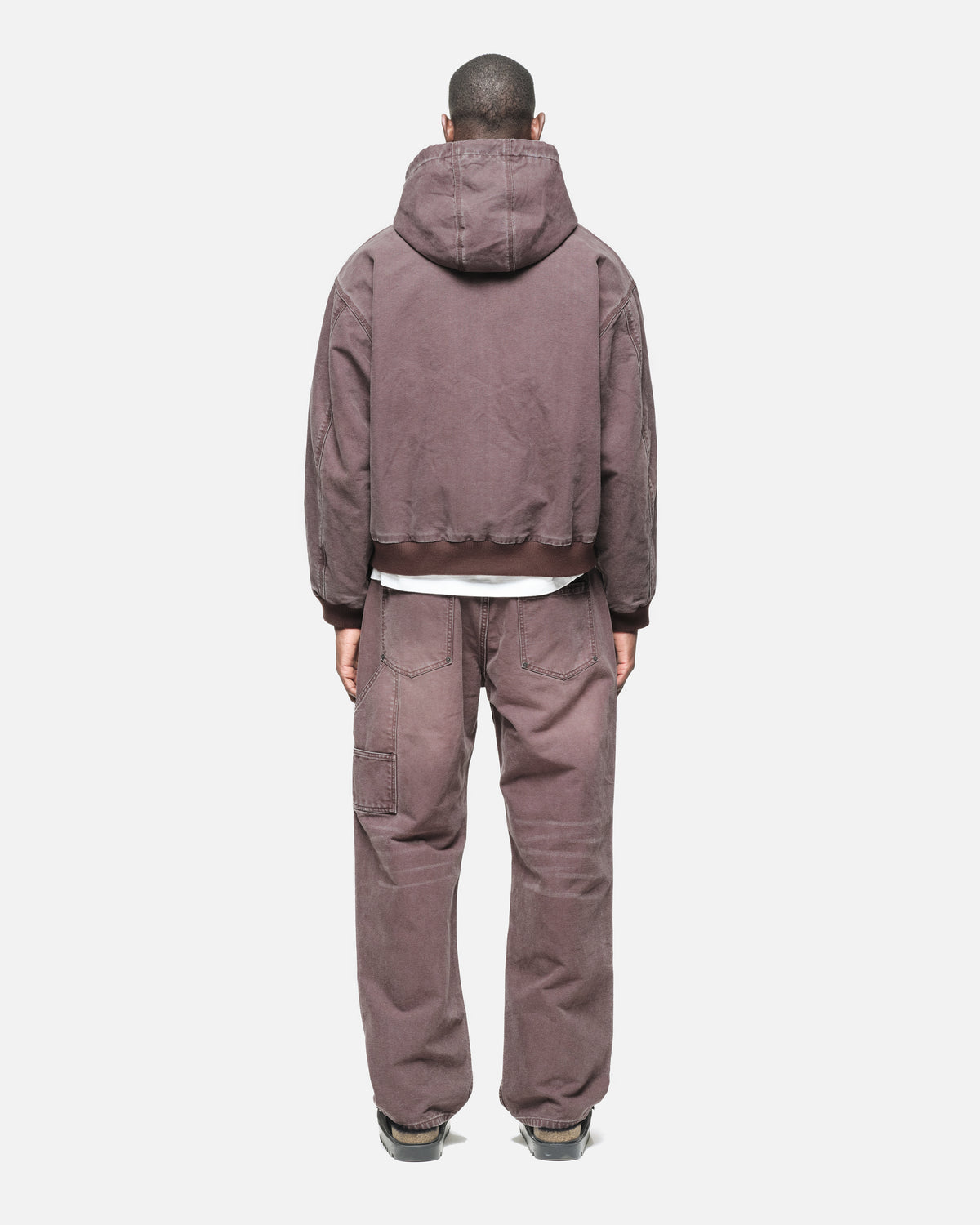 Hooded Workers Jacket in Washed Brown, view 3