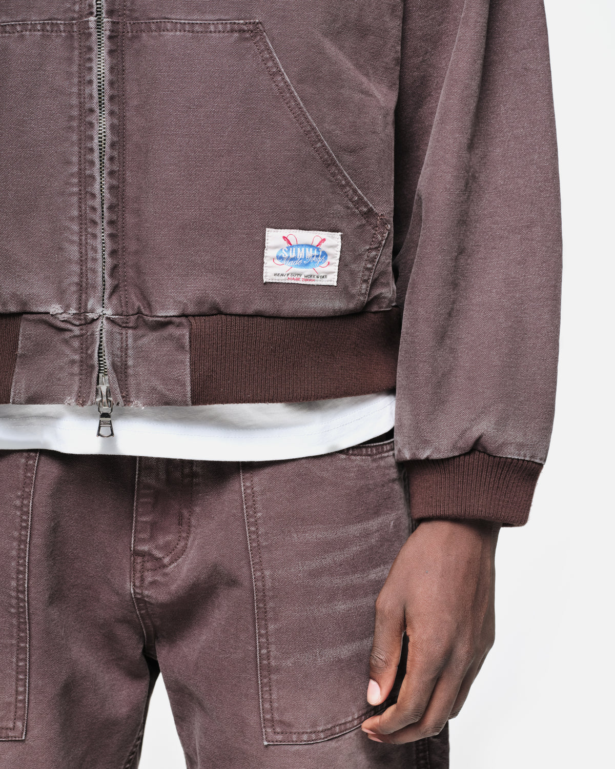 Hooded Workers Jacket in Washed Brown, view 4