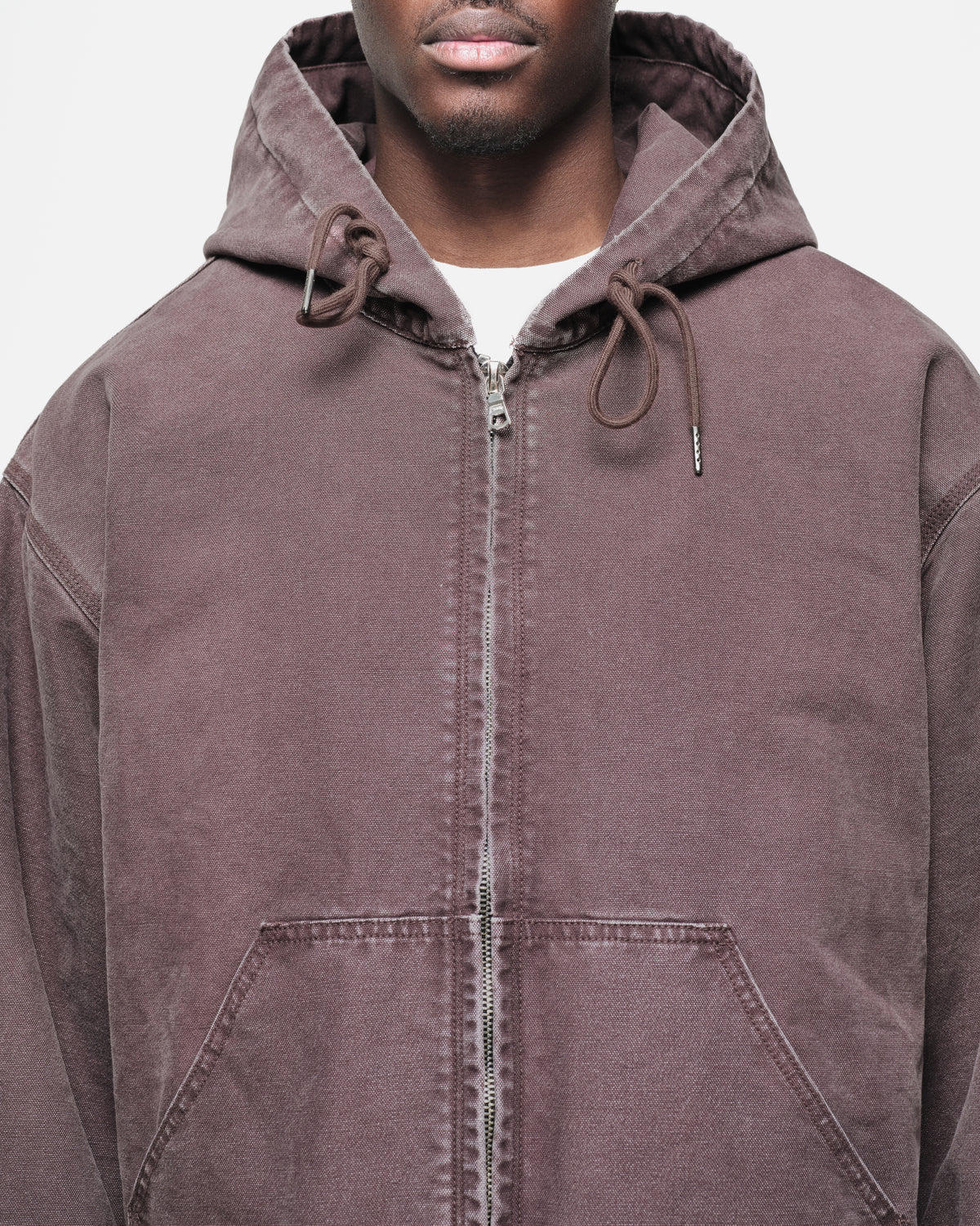 Hooded Workers Jacket in Washed Brown, view 5