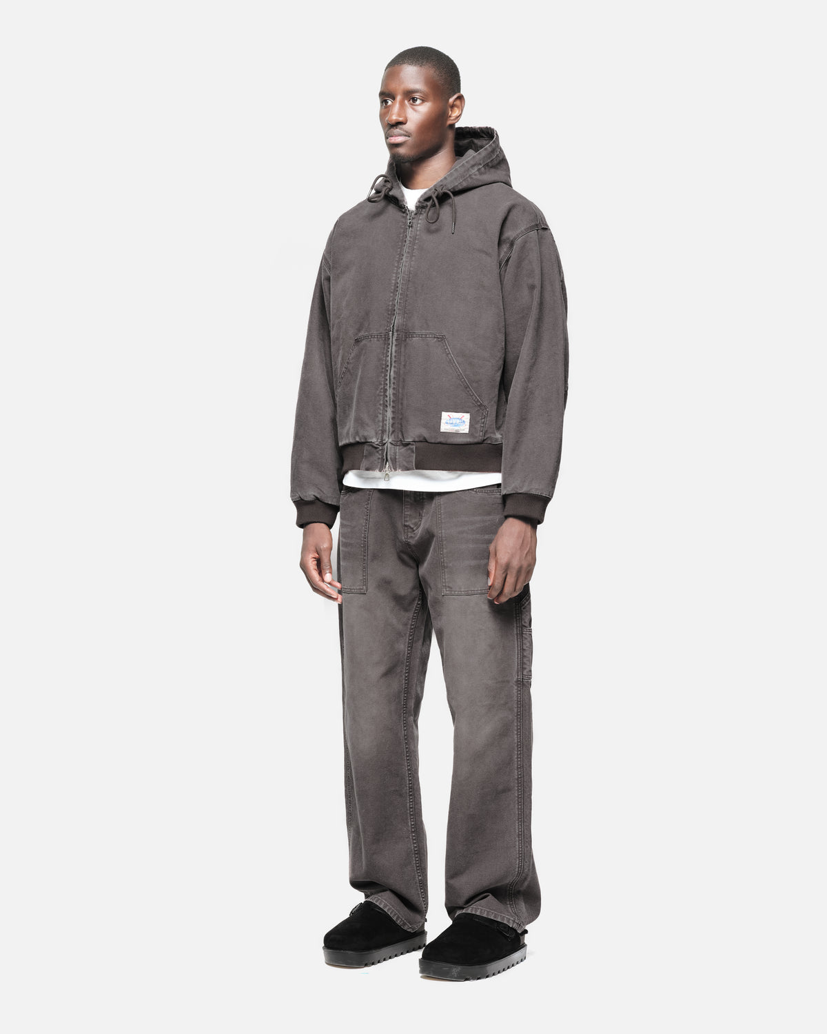 Hooded Workers Jacket in Washed Black, view 2