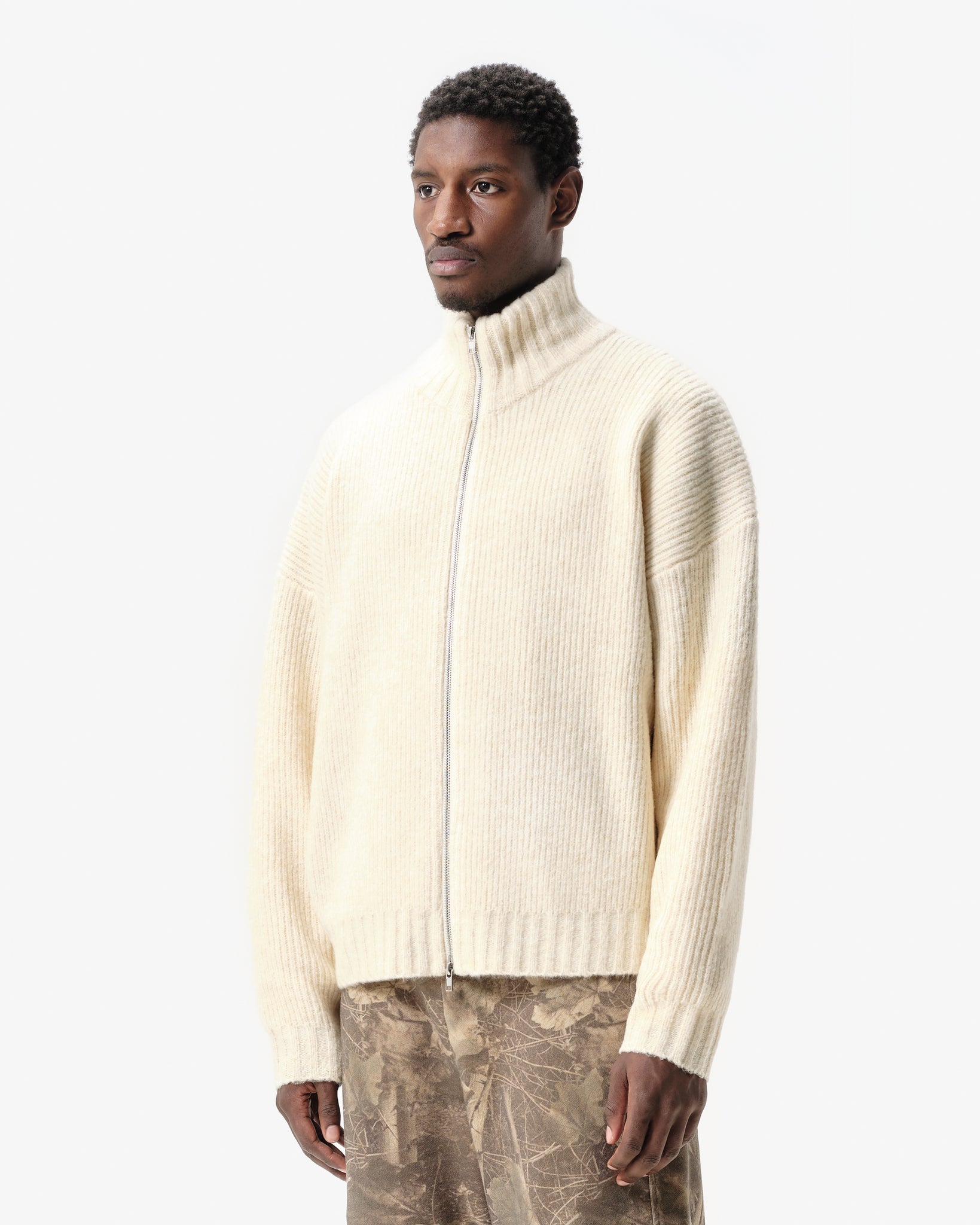 CHUNKY KNIT TRACK TOP - CREAM