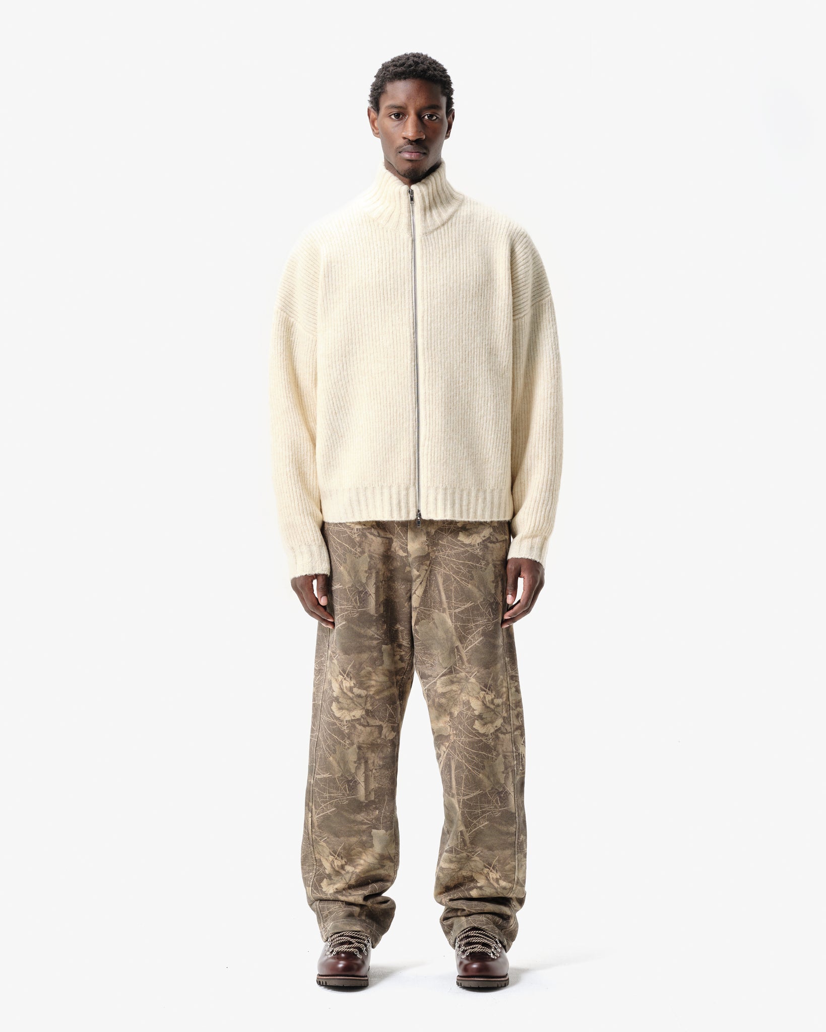 CHUNKY KNIT TRACK TOP - CREAM