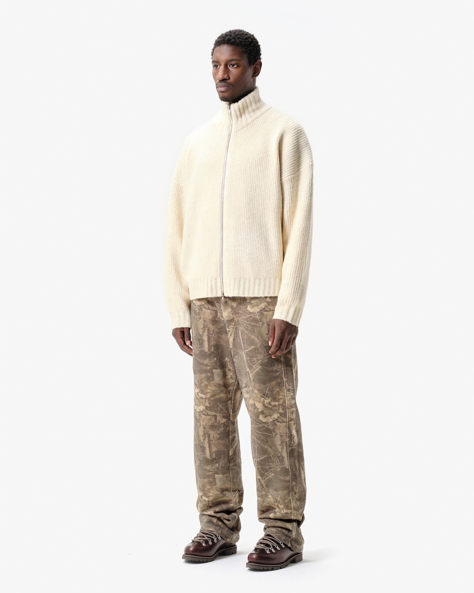 CHUNKY KNIT TRACK TOP - CREAM