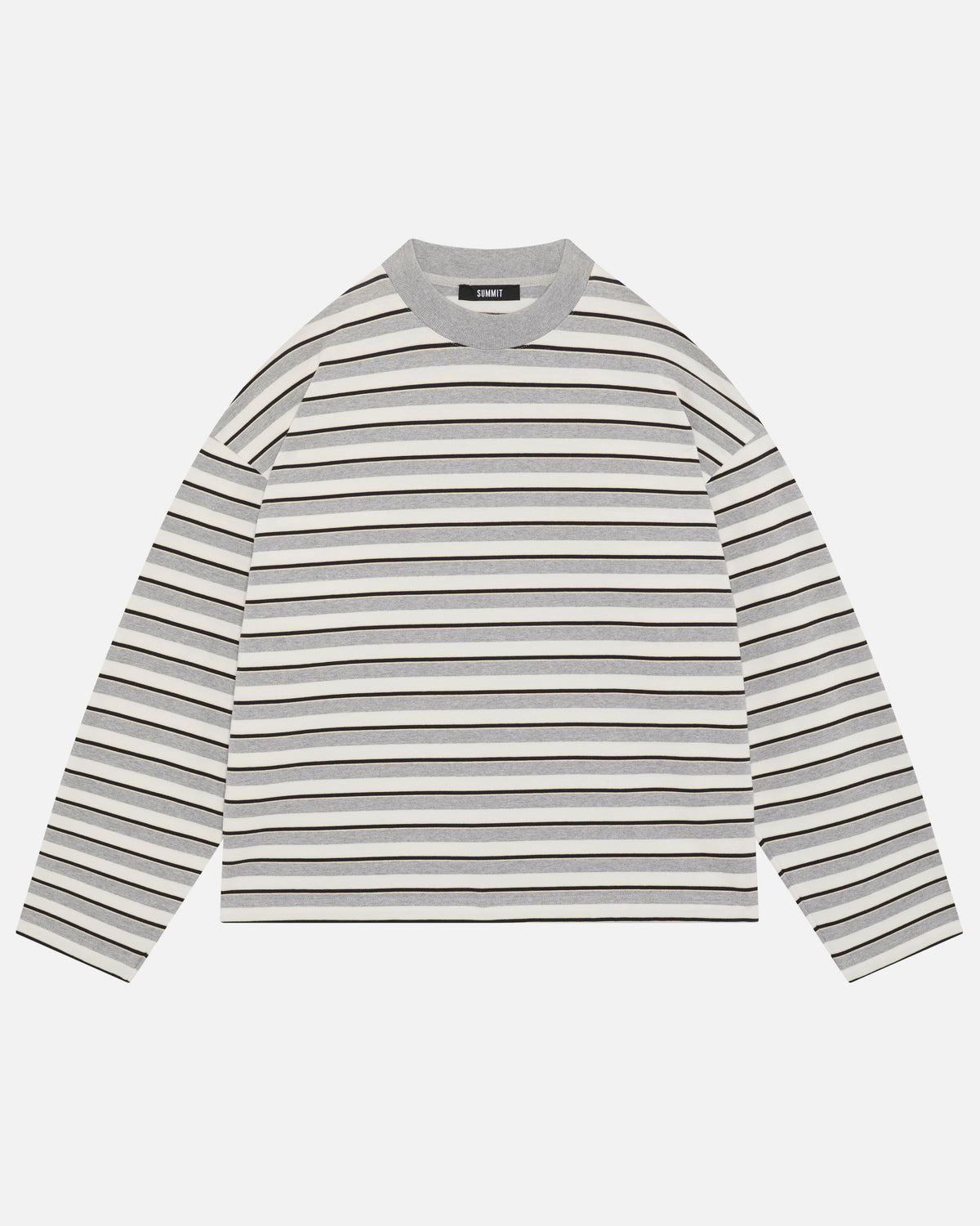 Heavyweight Long Sleeve T-Shirt in Grey/White Stripe, view 6