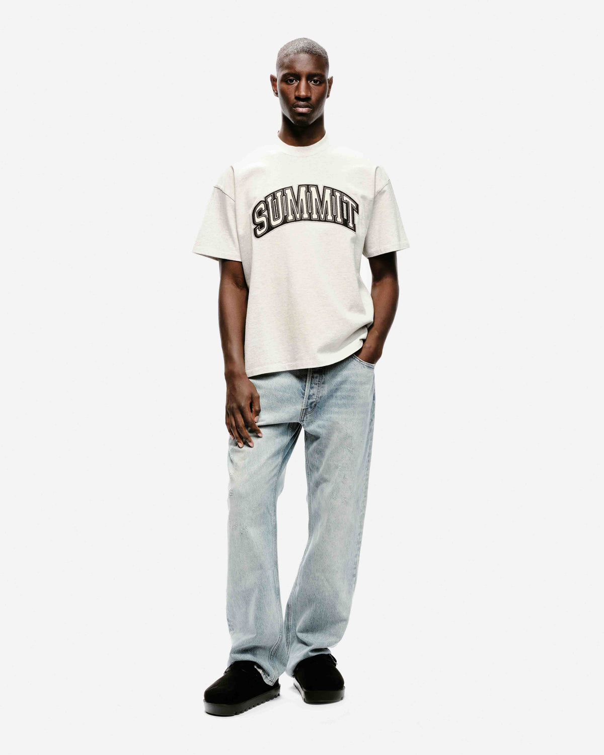 APPLIQUE T-SHIRT - MARL GREY from Summit Clothing UK