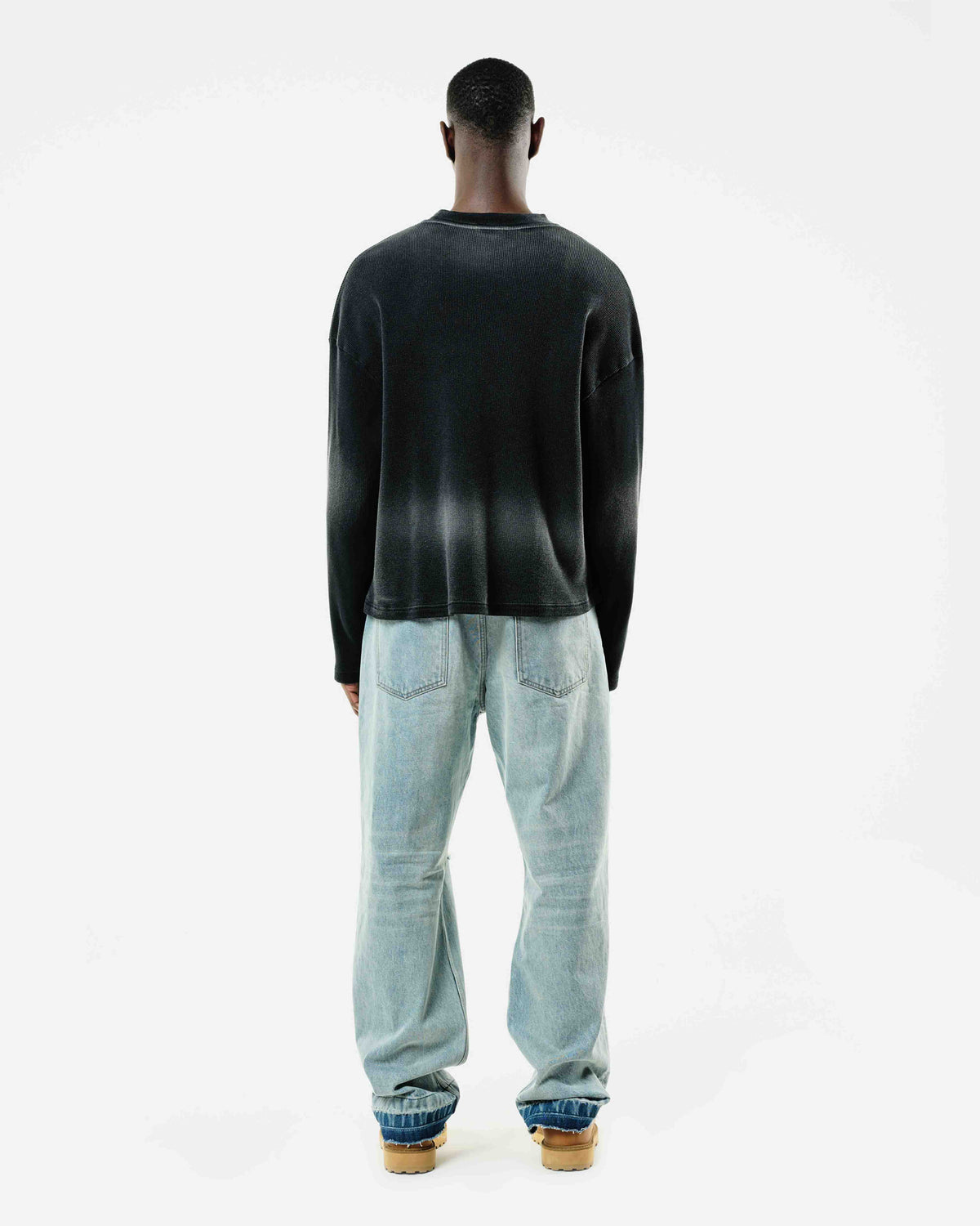 ARC PRINT WAFFLE LONG SLEEVE T-SHIRT - SUN FADE BLACK from Summit Clothing UK