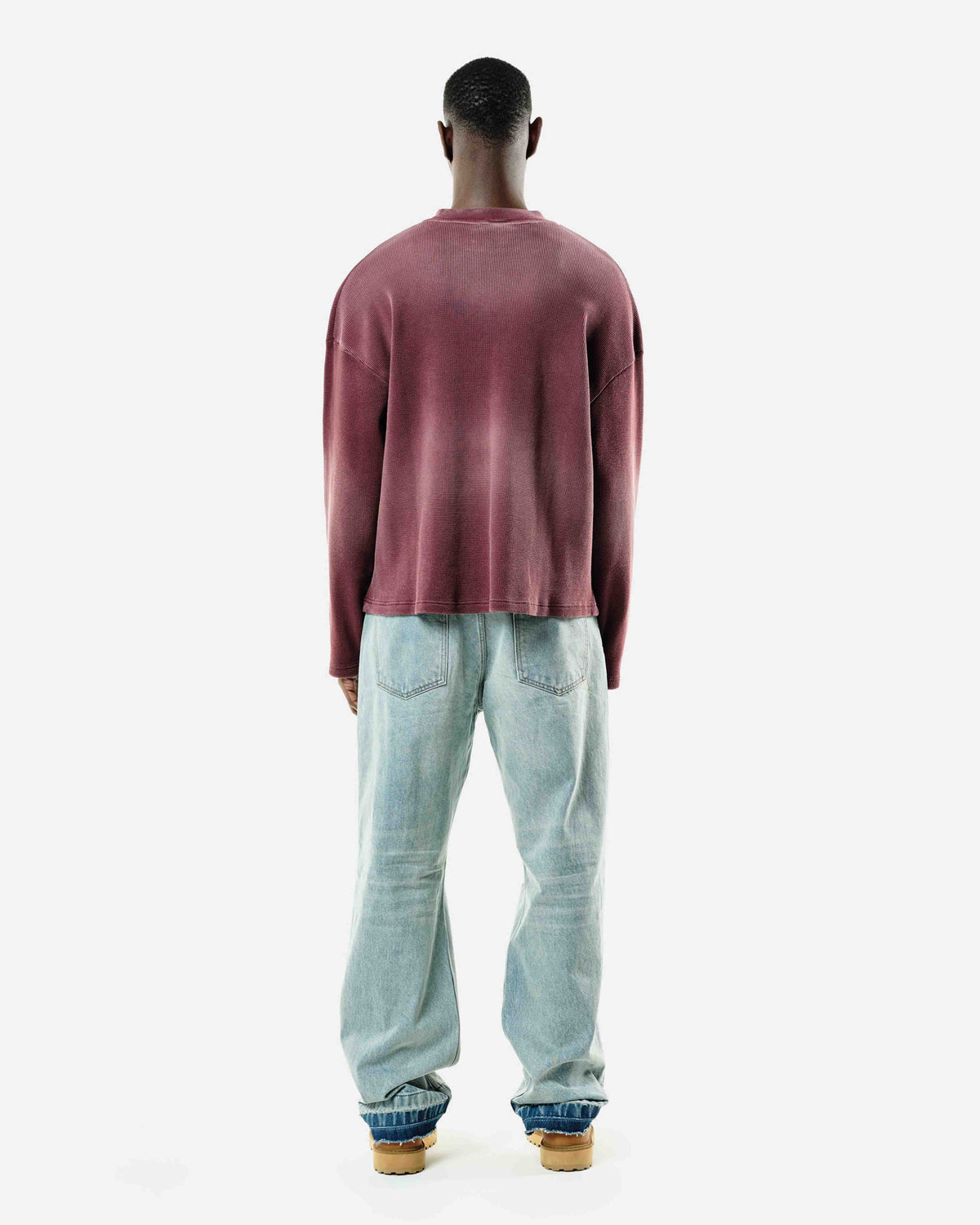 ARC PRINT WAFFLE LONG SLEEVE T-SHIRT - SUN FADE BURGUNDY from Summit Clothing UK