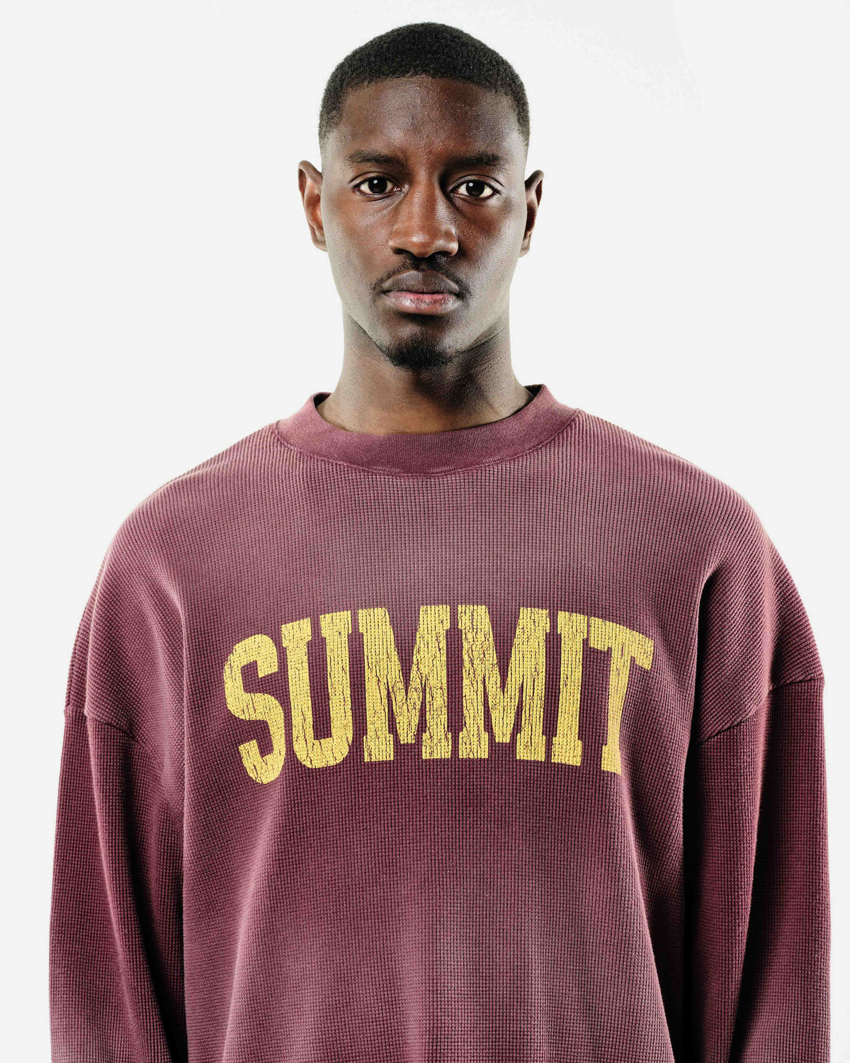 ARC PRINT WAFFLE LONG SLEEVE T-SHIRT - SUN FADE BURGUNDY from Summit Clothing UK