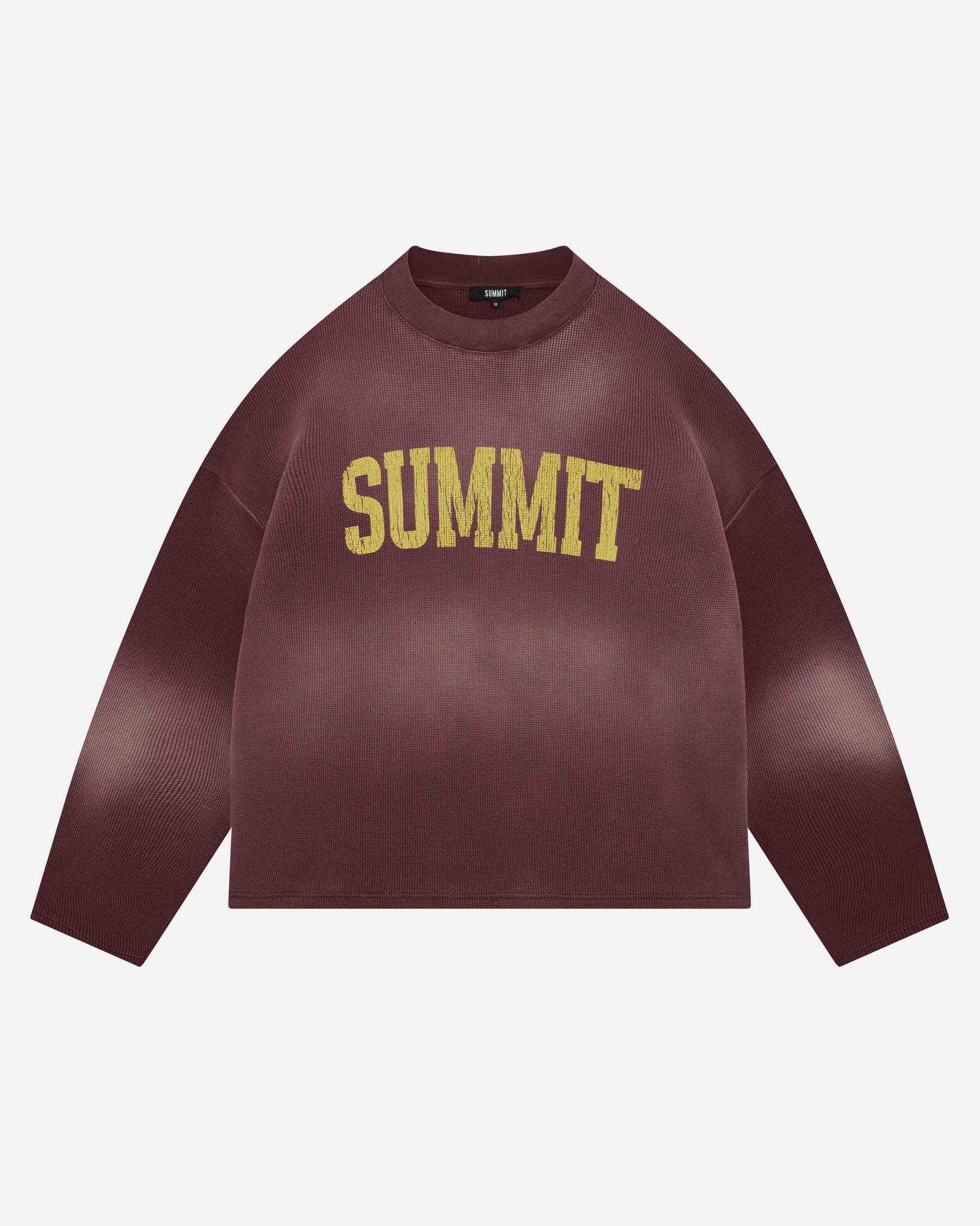 ARC PRINT WAFFLE LONG SLEEVE T-SHIRT - SUN FADE BURGUNDY from Summit Clothing UK