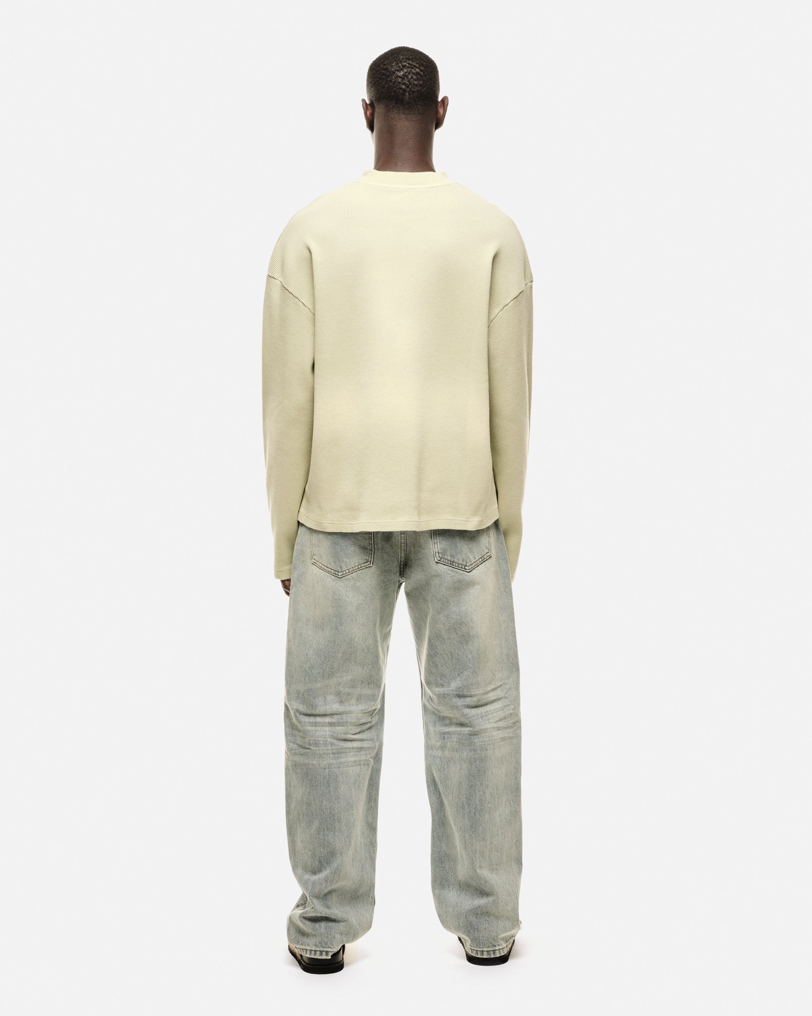 ARC PRINT WAFFLE LONG SLEEVE T-SHIRT - SUN FADE PISTACHIO from Summit Clothing UK