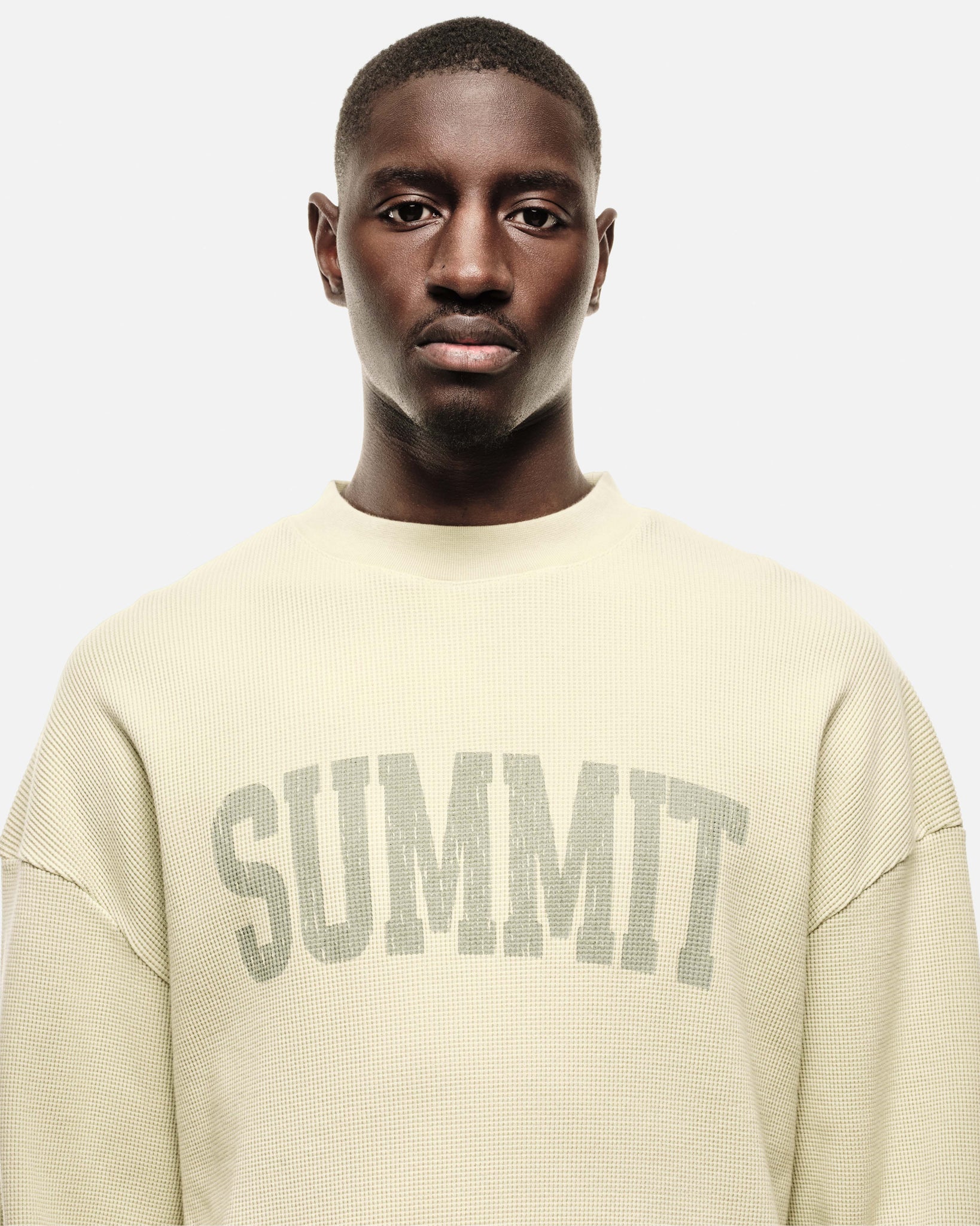 ARC PRINT WAFFLE LONG SLEEVE T-SHIRT - SUN FADE PISTACHIO from Summit Clothing UK