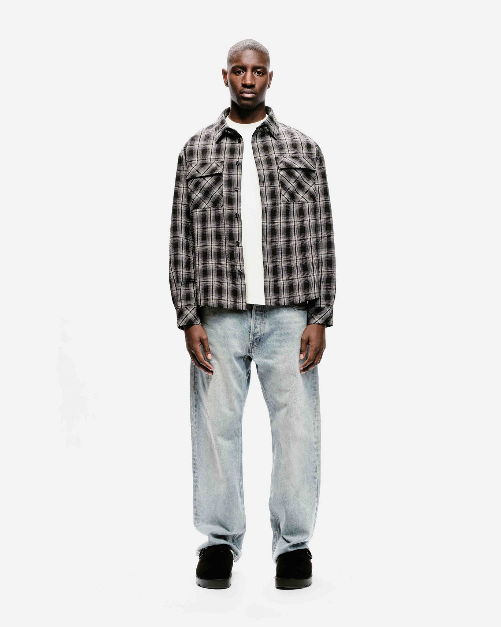 CHECK SHIRT - CRINKLE BLACK from Summit Clothing UK