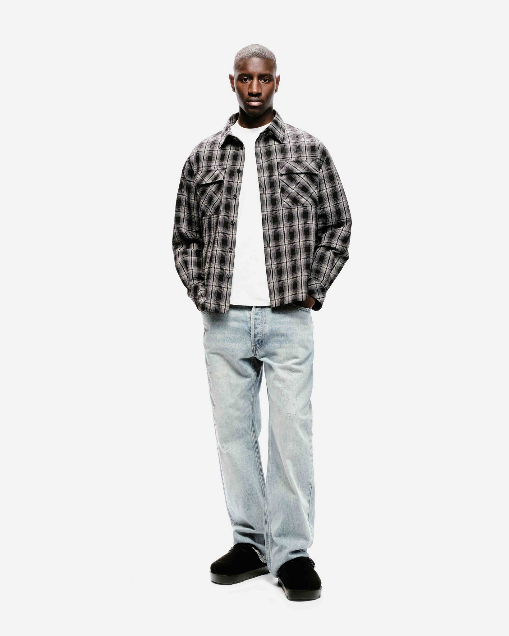 CHECK SHIRT - CRINKLE BLACK from Summit Clothing UK