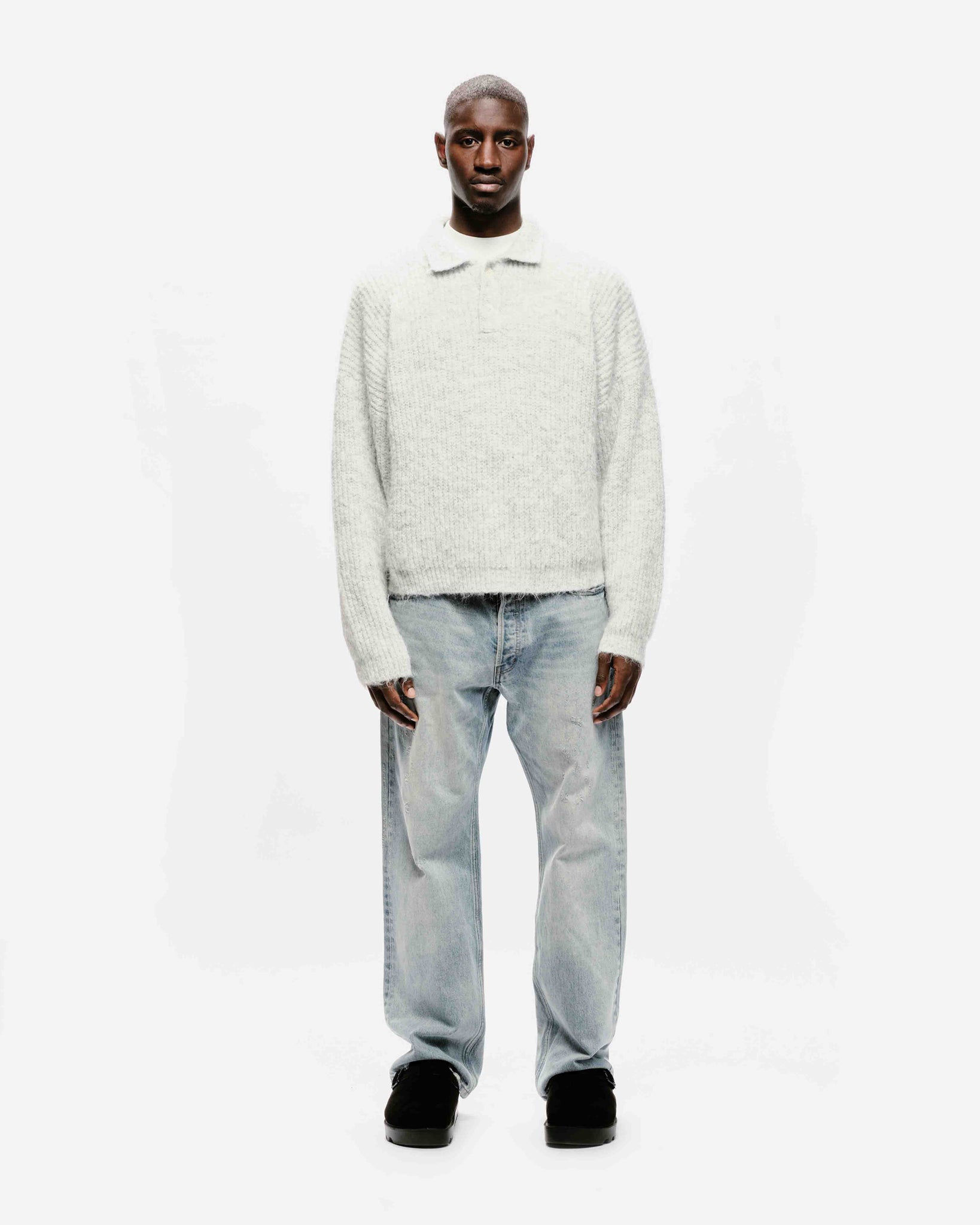 CHUNKY KNIT POLO - MARL GREY from Summit Clothing UK