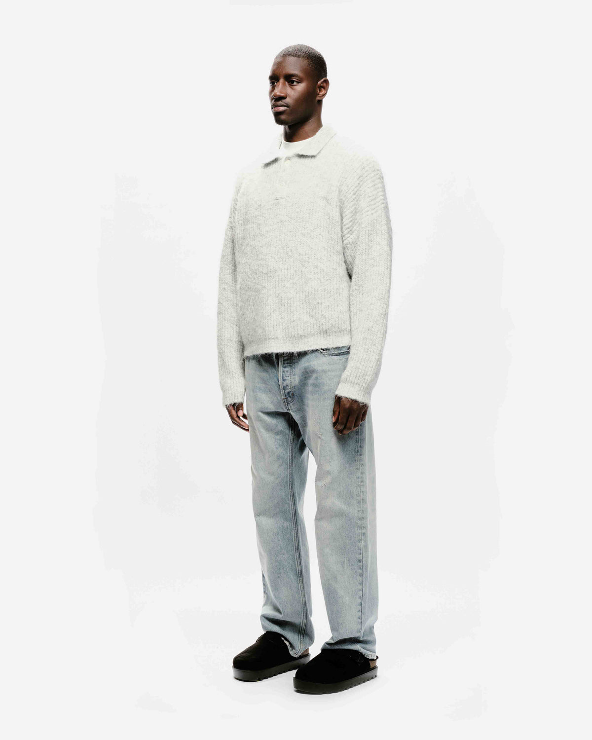 CHUNKY KNIT POLO - MARL GREY from Summit Clothing UK