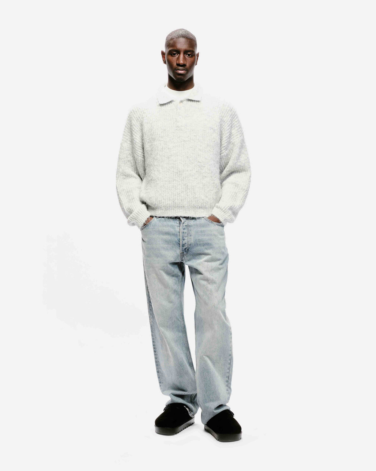CHUNKY KNIT POLO - MARL GREY from Summit Clothing UK