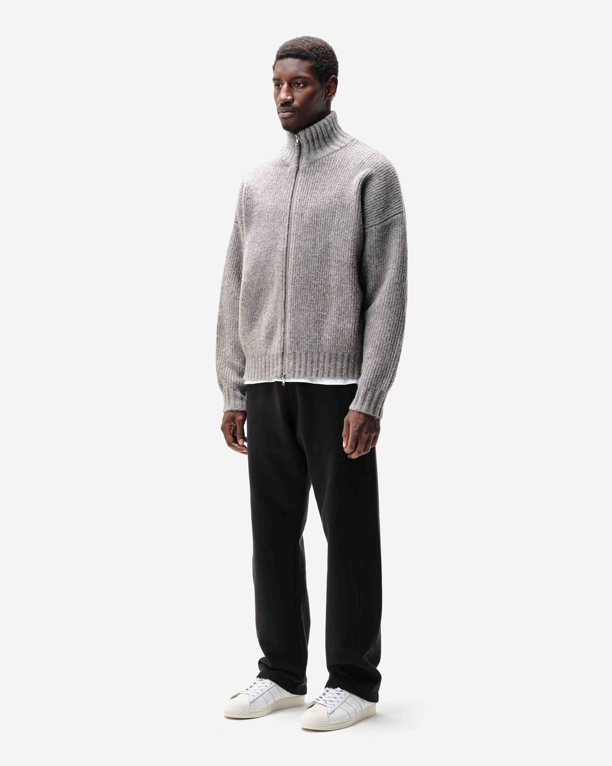 CHUNKY KNIT TRACK TOP - CHARCOAL from Summit Clothing UK