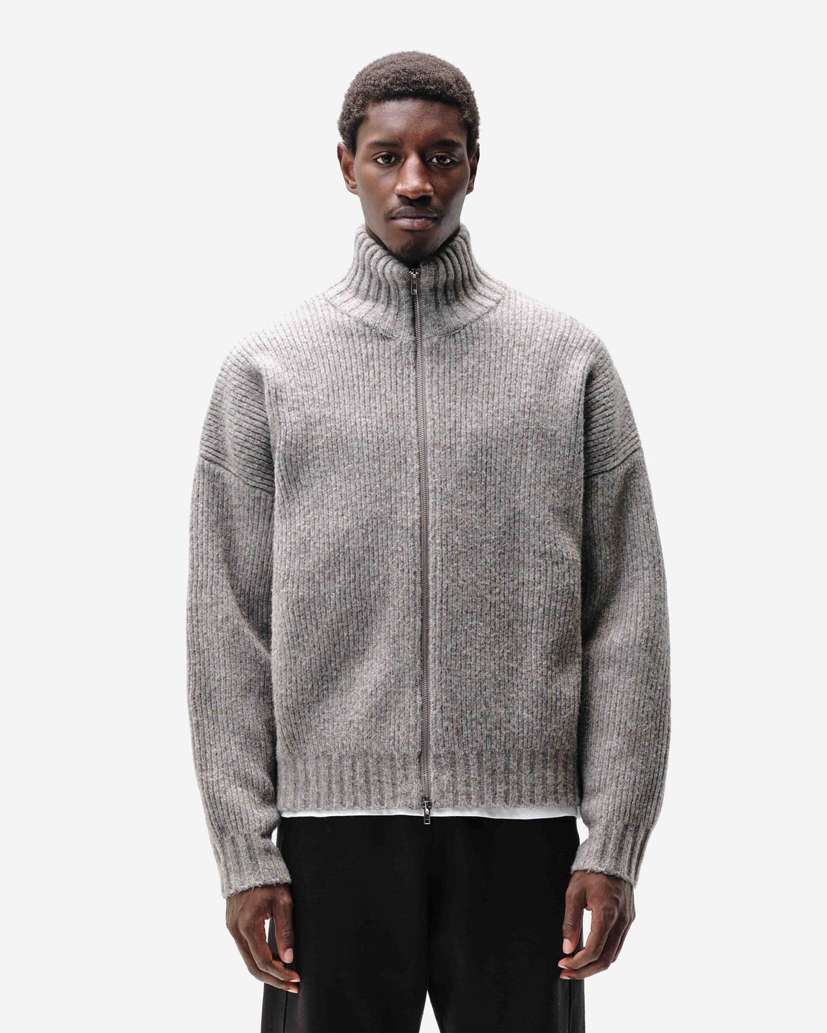 CHUNKY KNIT TRACK TOP - CHARCOAL from Summit Clothing UK