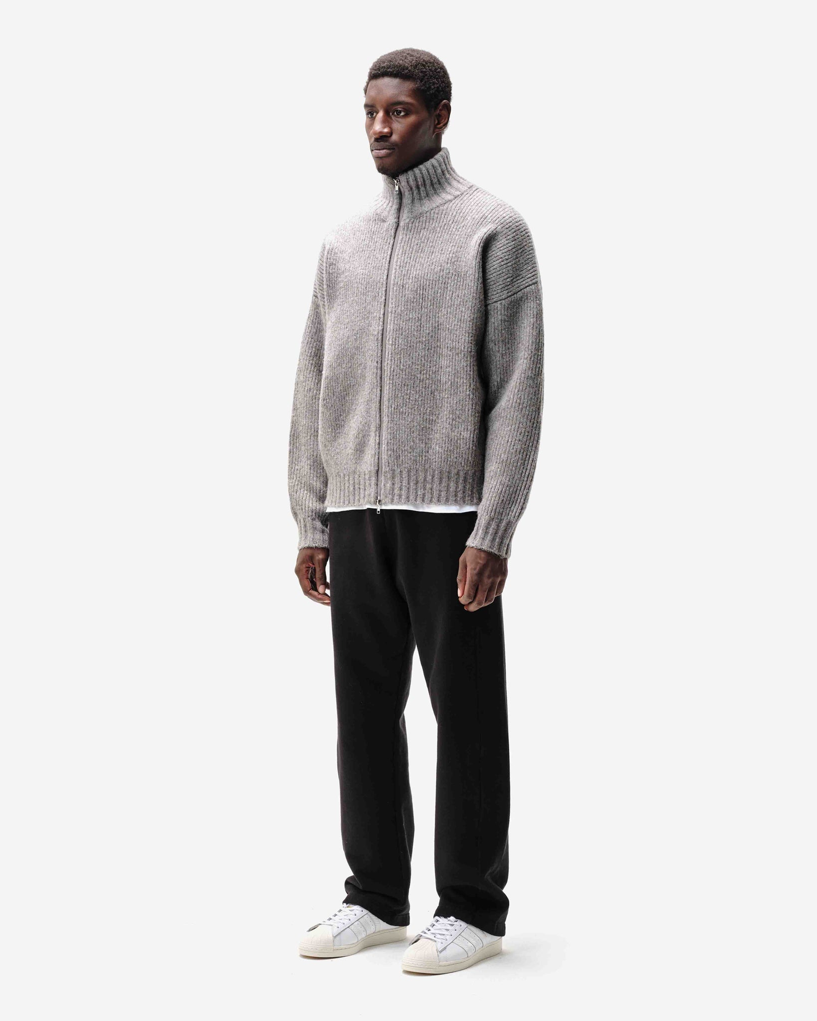CHUNKY KNIT TRACK TOP - CHARCOAL from Summit Clothing UK