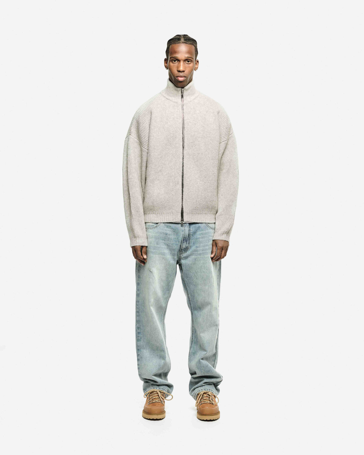 CHUNKY KNIT TRACK TOP - GREY