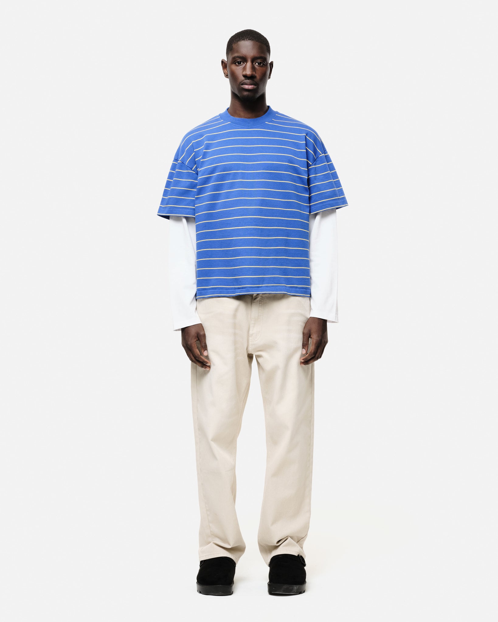 DOUBLE LAYERED LONG SLEEVE T-SHIRT - BLUE STRIPE from Summit Clothing UK
