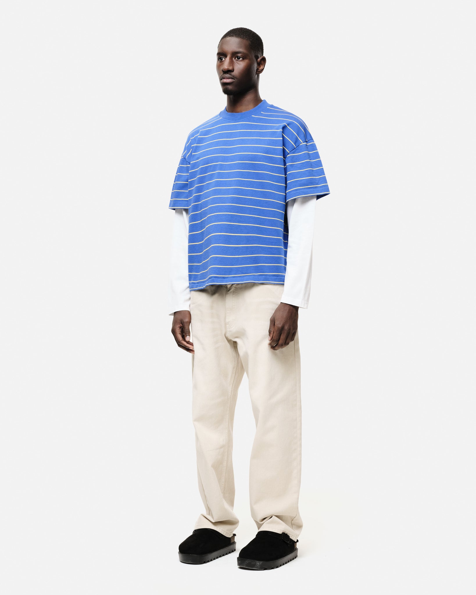 DOUBLE LAYERED LONG SLEEVE T-SHIRT - BLUE STRIPE from Summit Clothing UK