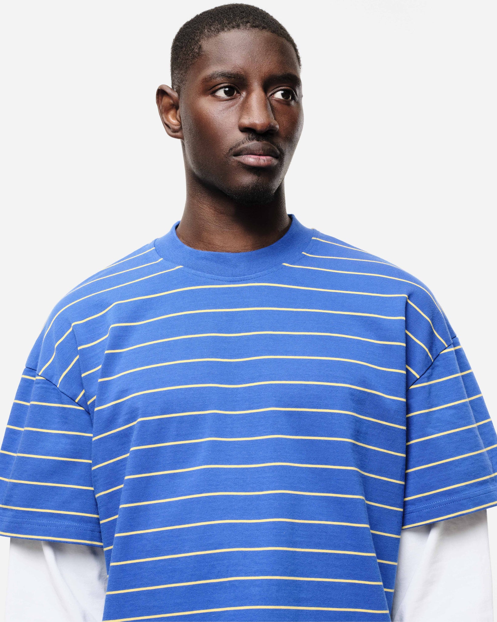 DOUBLE LAYERED LONG SLEEVE T-SHIRT - BLUE STRIPE from Summit Clothing UK