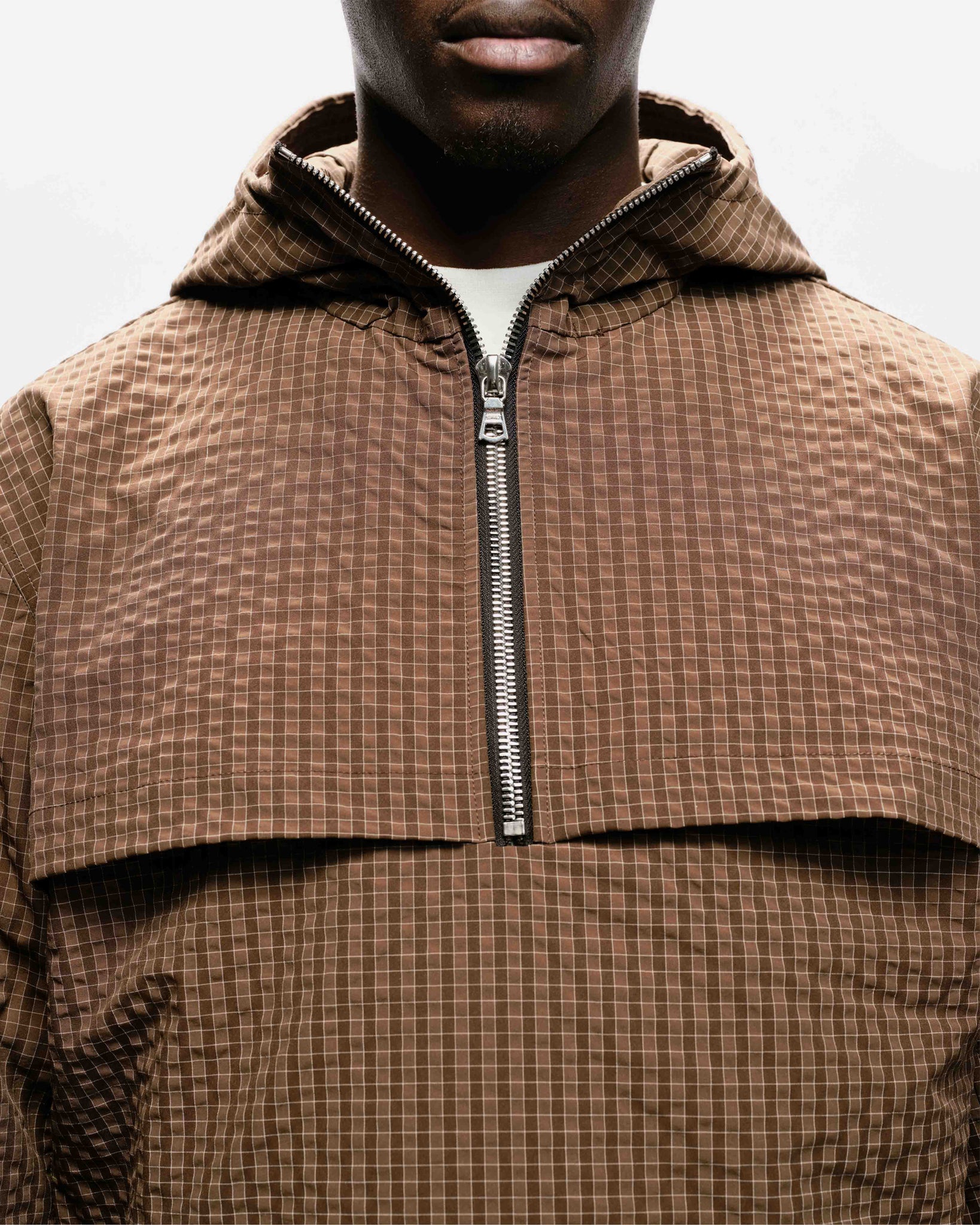 HALF ZIP WINDBREAKER - BROWN CHECK from Summit Clothing UK