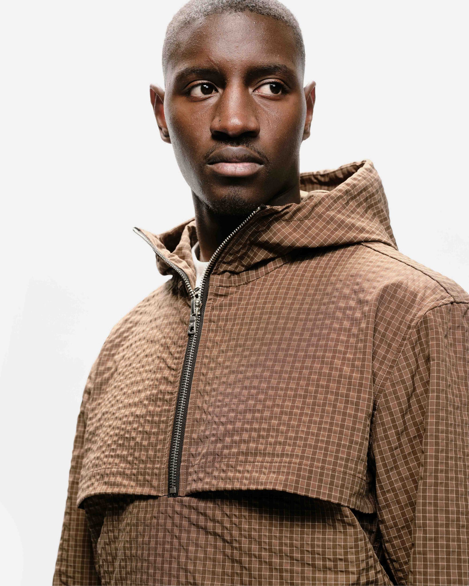 HALF ZIP WINDBREAKER - BROWN CHECK from Summit Clothing UK